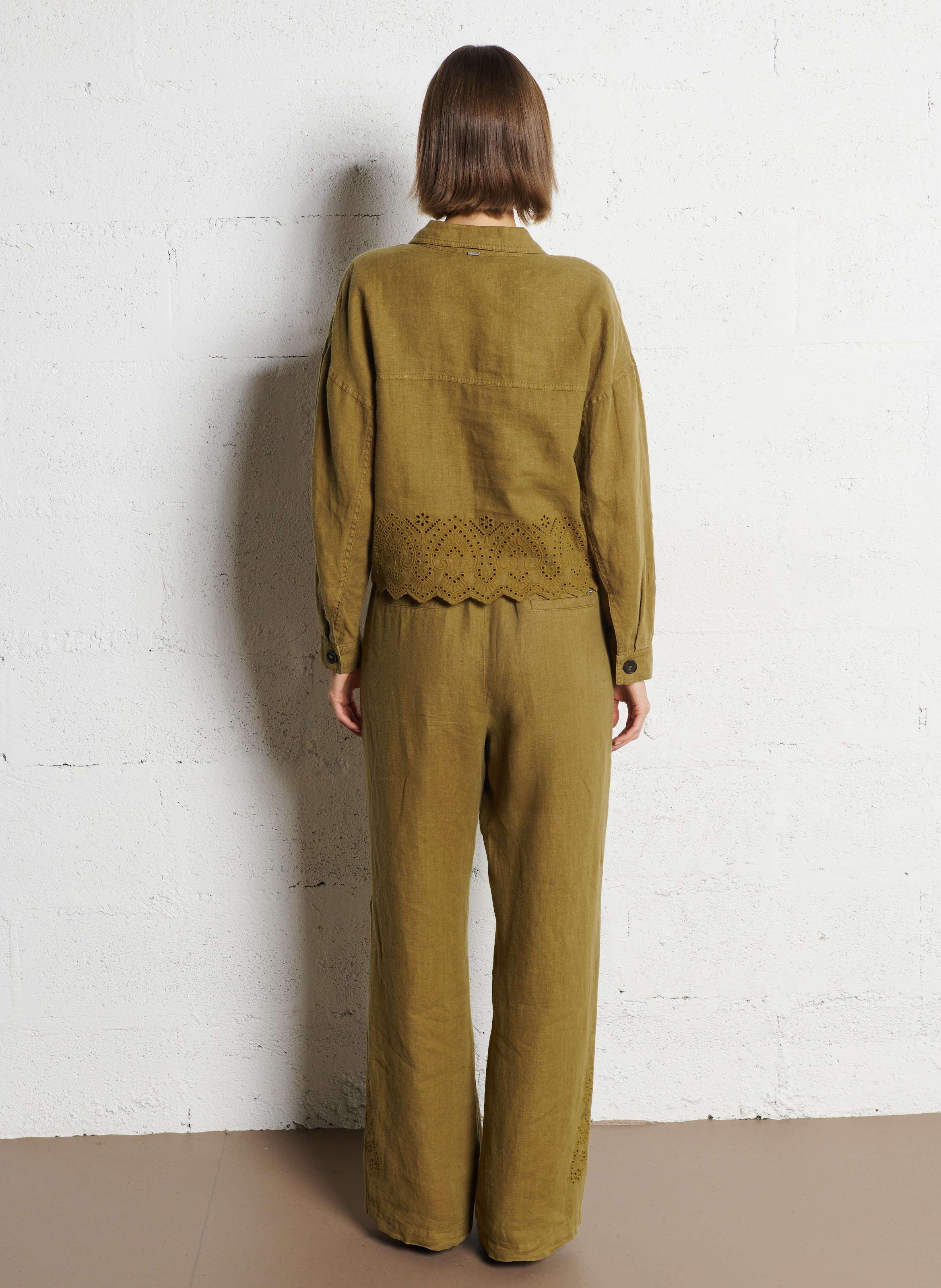 Pantalon large en lin IKKS Kaki