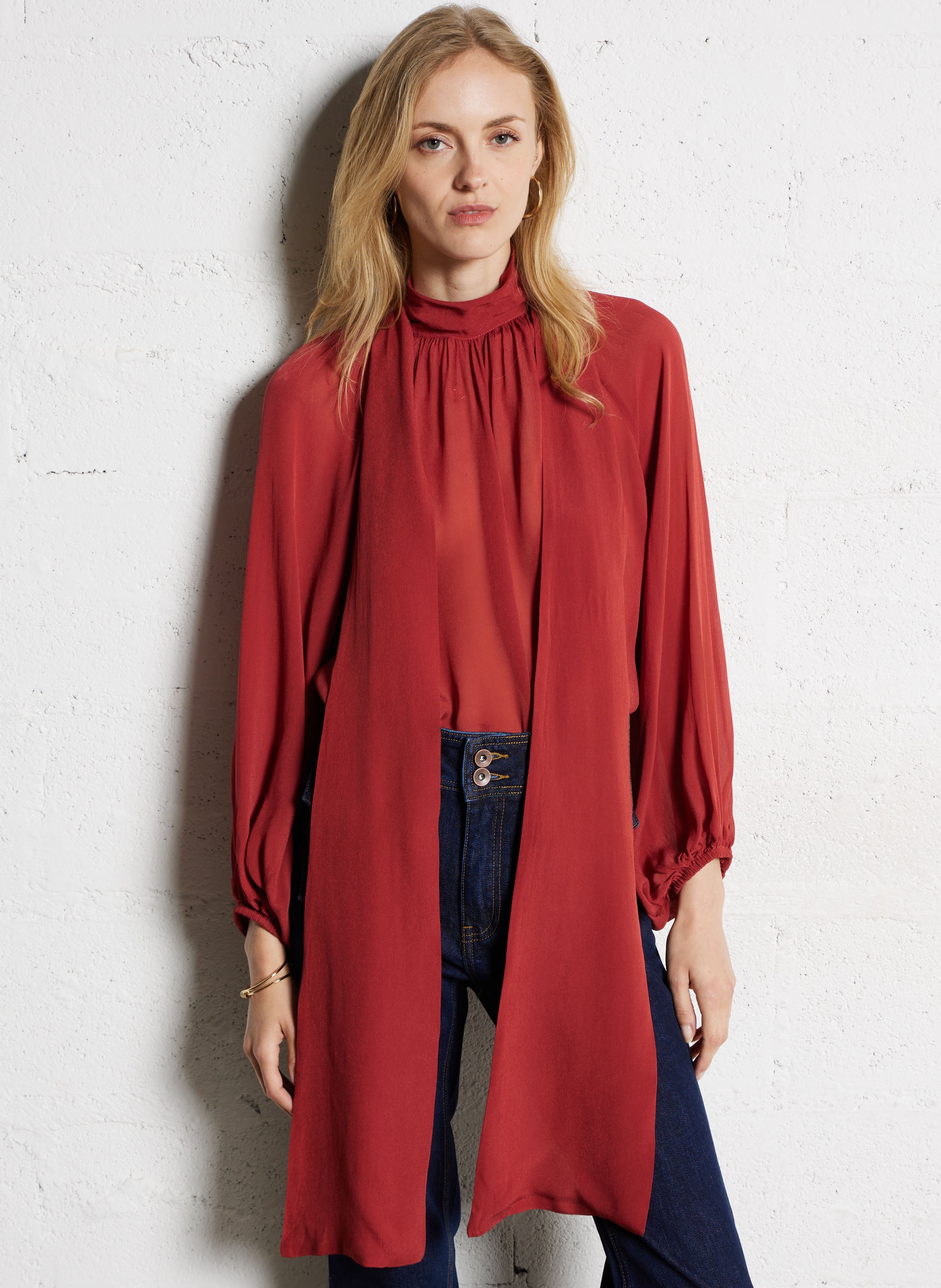 Solid high-neck blouse SUNCOO Brown