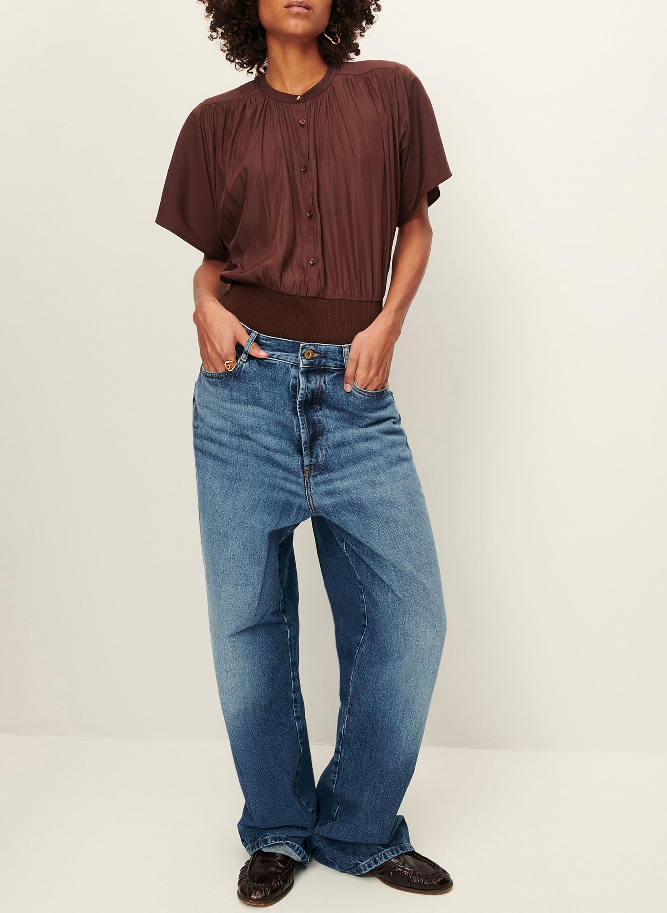 Straight crew neck top SESSUN Brown