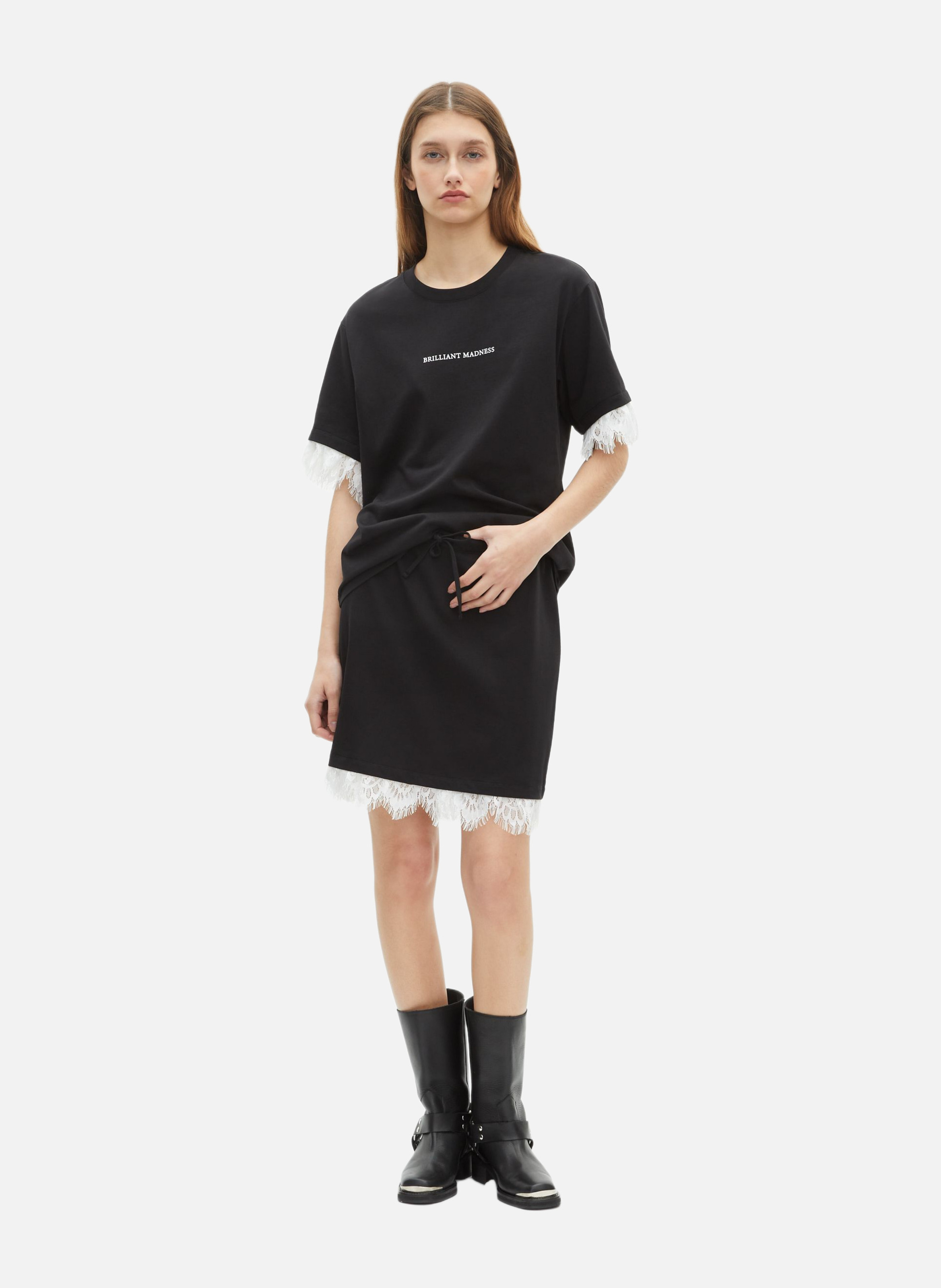 T-shirt with screen printing and lace THE KOOPLES Black