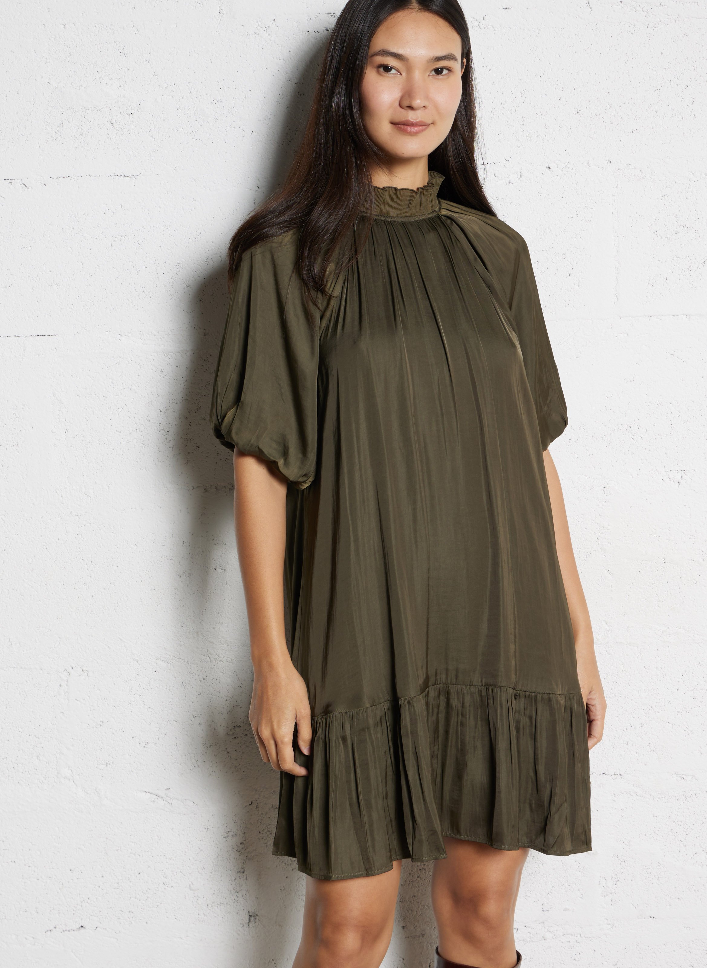 Short satin dress IKKS Khaki