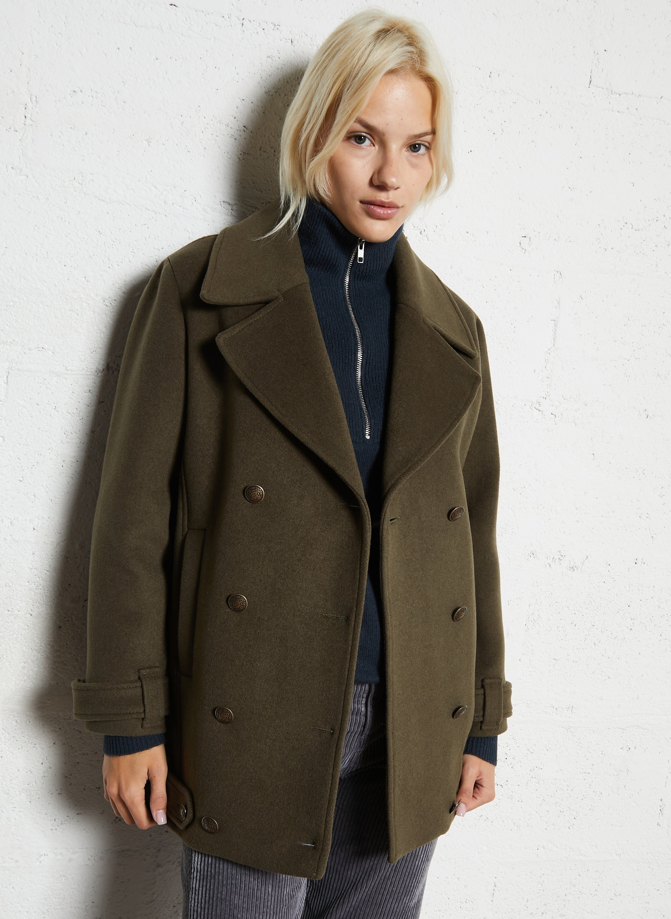 Solid buttoned straight coat MAISON 123 Khaki