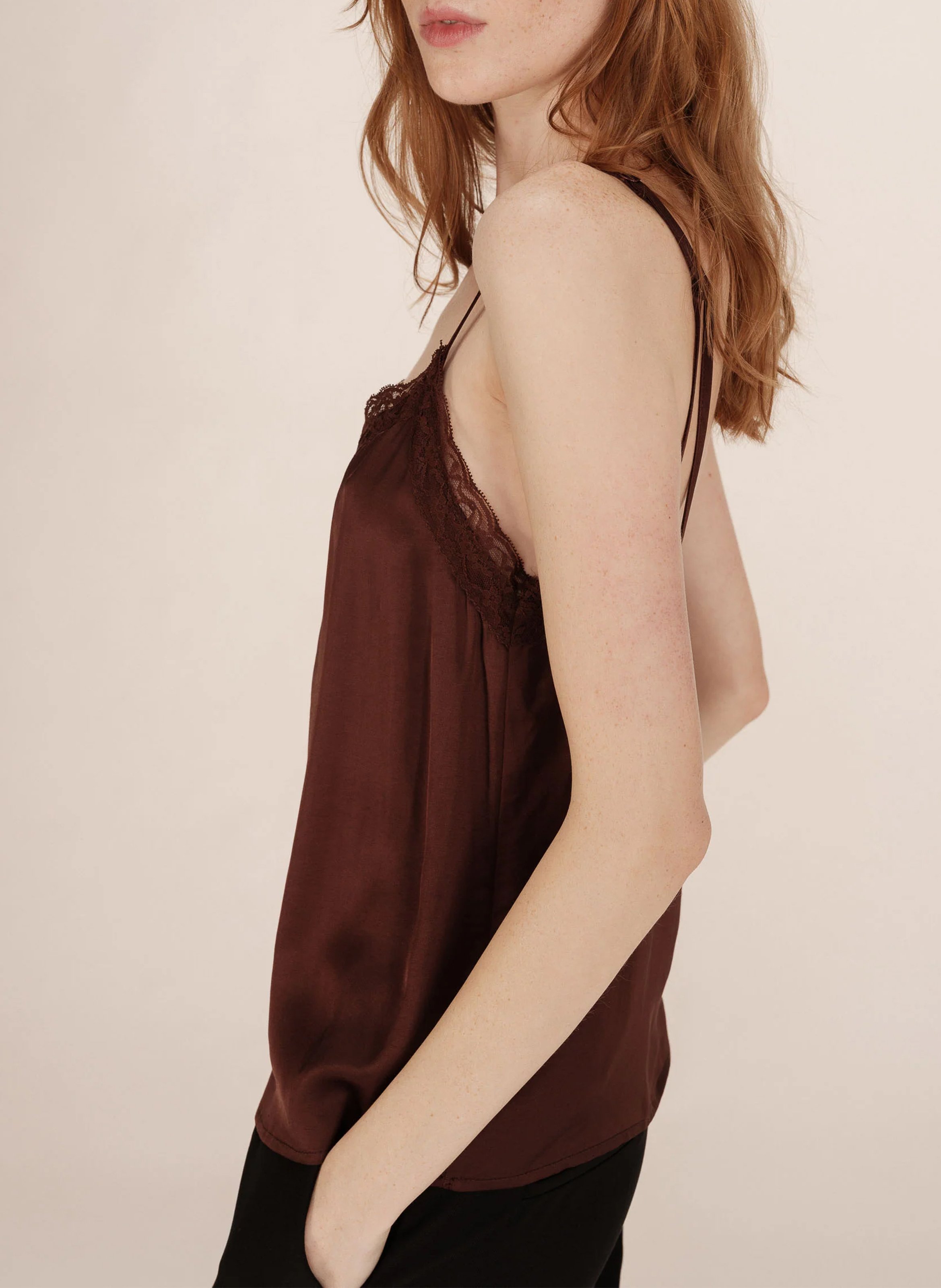 Straight V-neck satin camisole GRACE ET MILA Brown