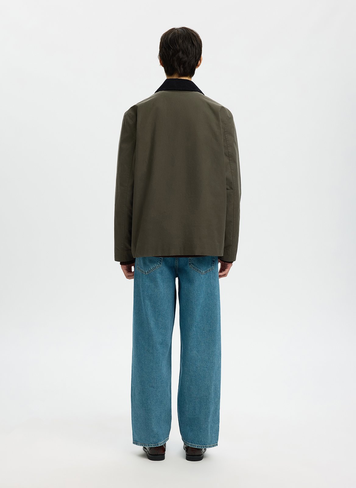 Straight cotton coat with classic collar SELECTED Green