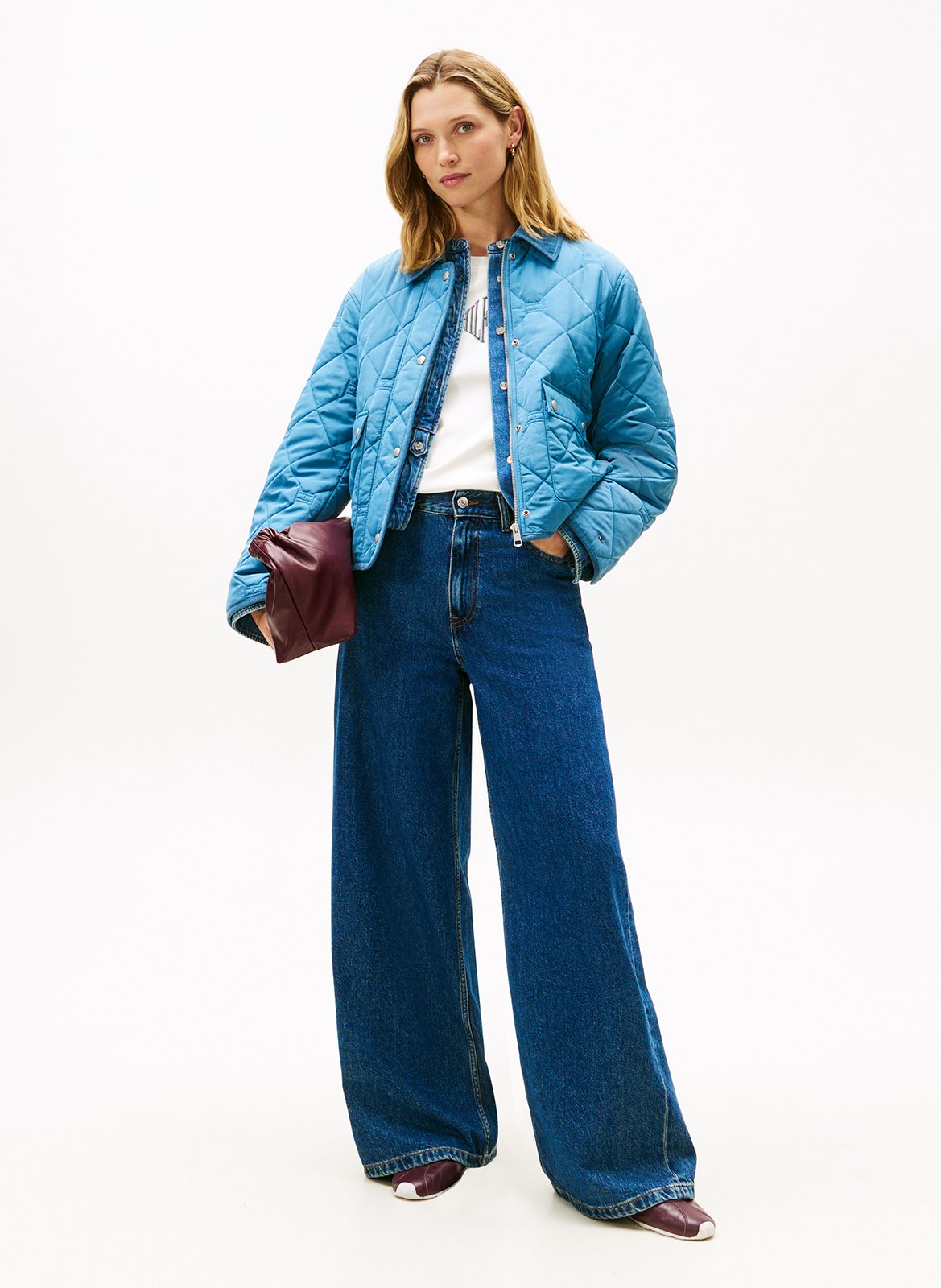 Veste droite matelassée à col velours TOMMY HILFIGER Bleu