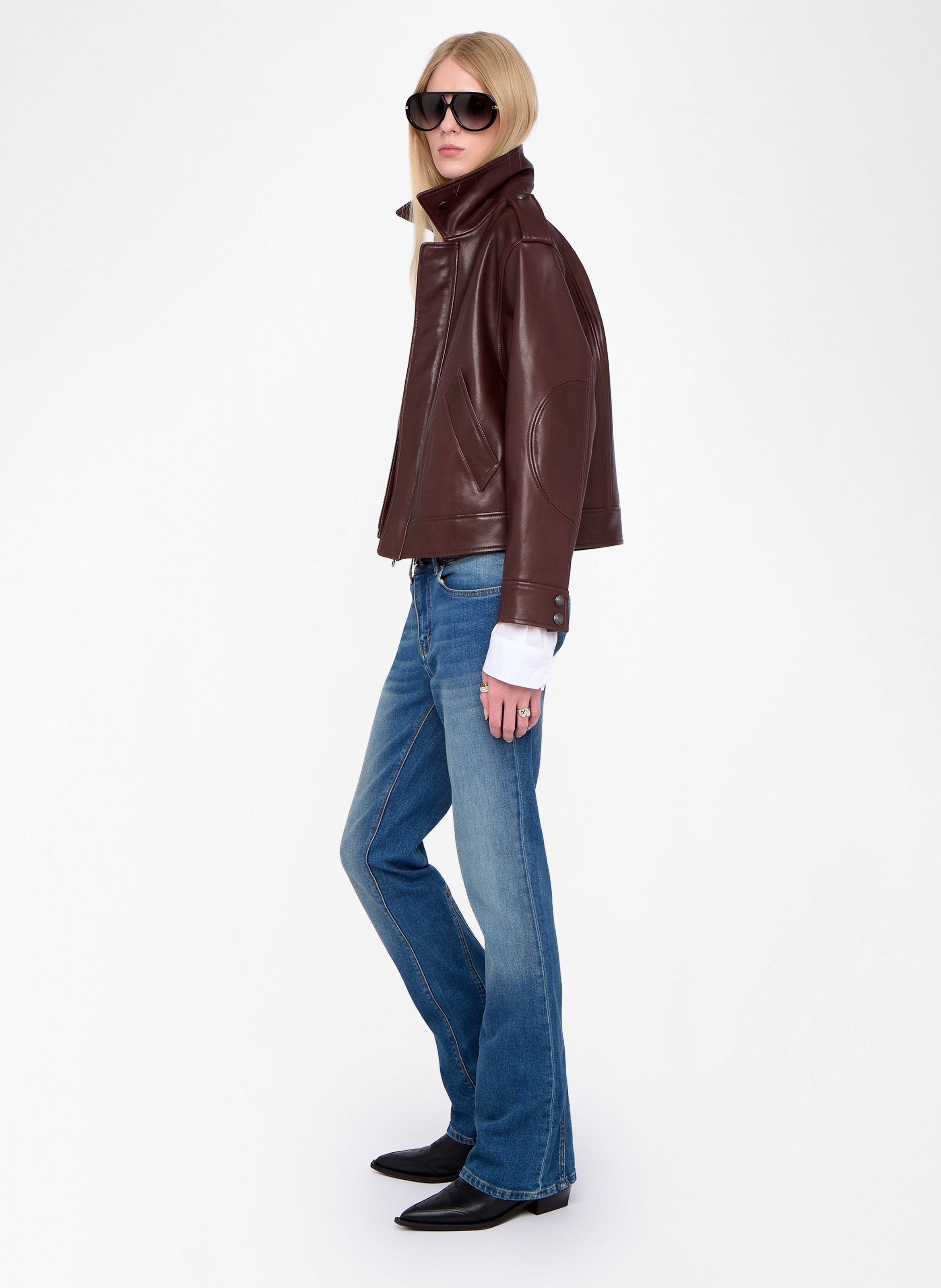 Rechte leren jack met opstaande kraag ZADIG&VOLTAIRE Violet