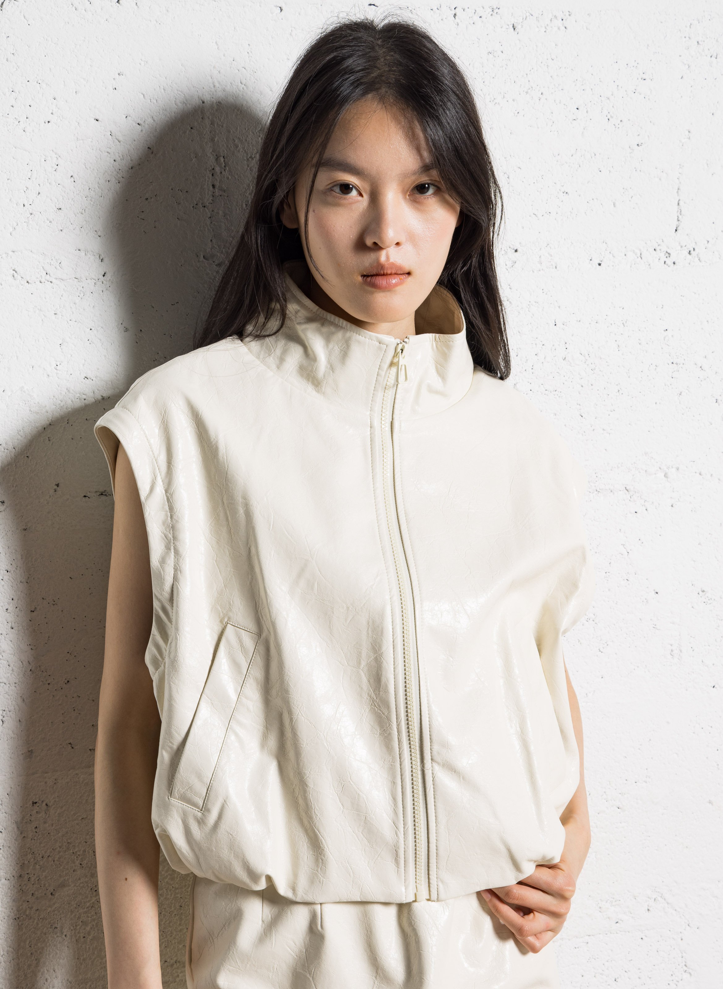 Oversize-Blouson mit Stehkragen Weiss