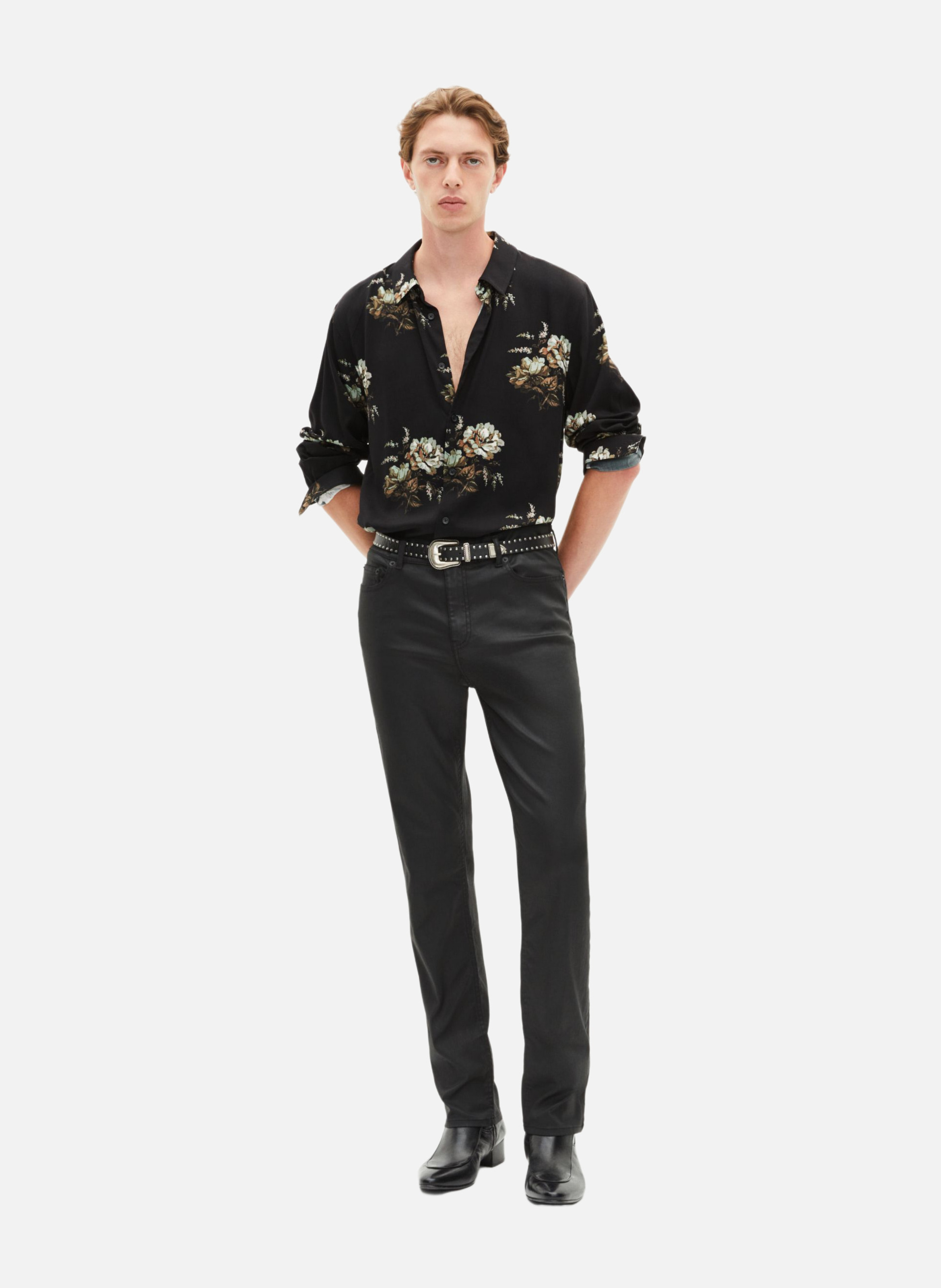 Chemise imprimé fleuri Noir