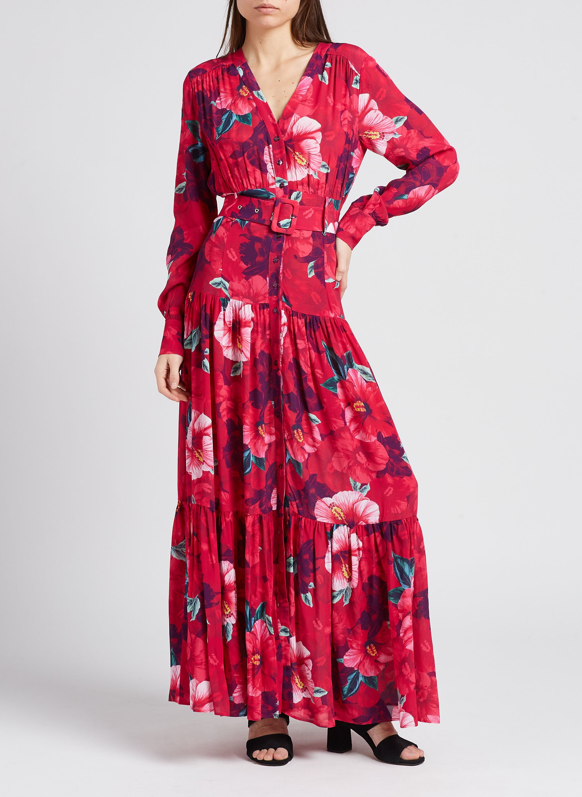 Robe longue col V imprimé floral  PINKO Rose