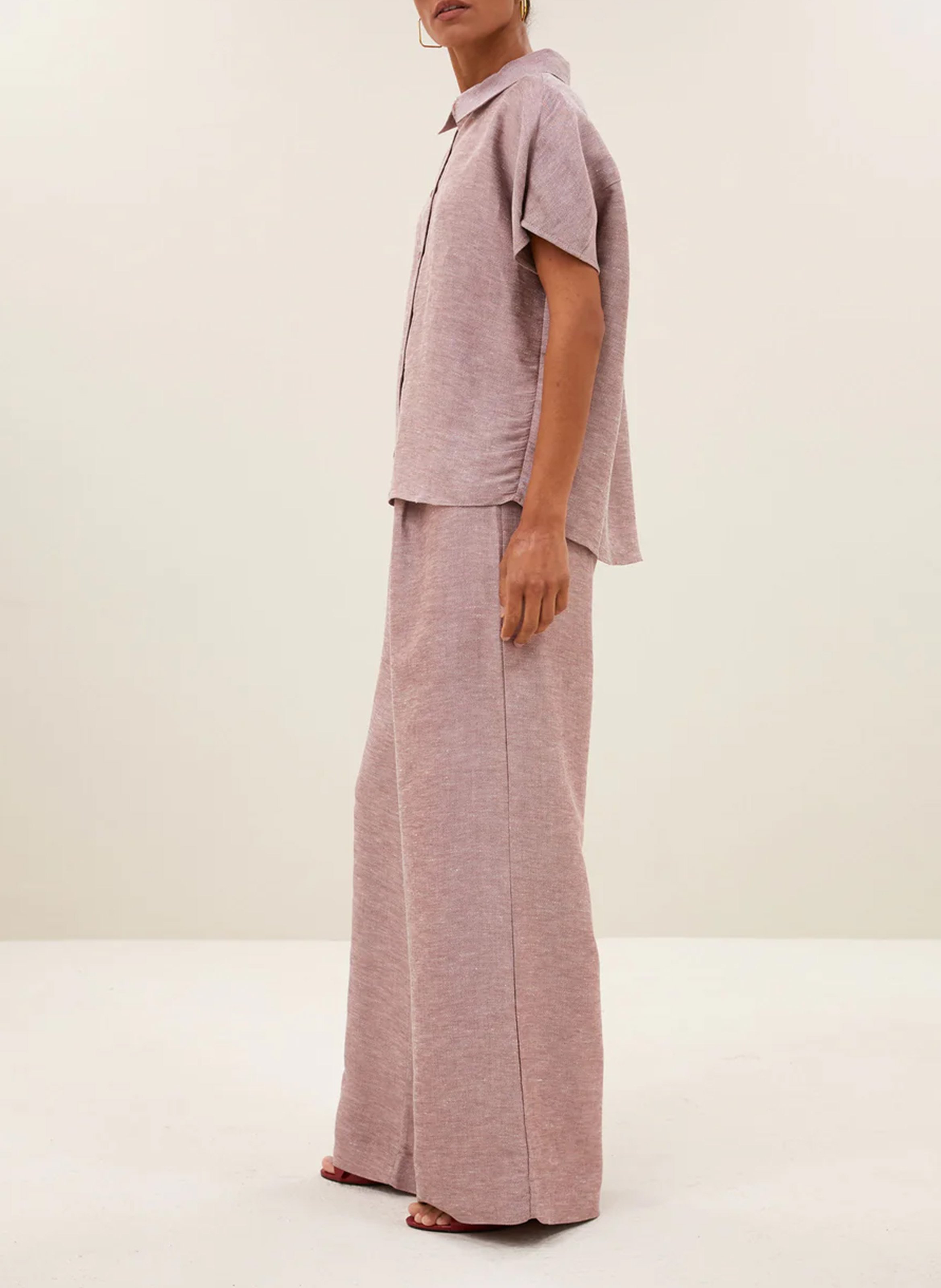 Pantalon large taille haute BY BAR Rose