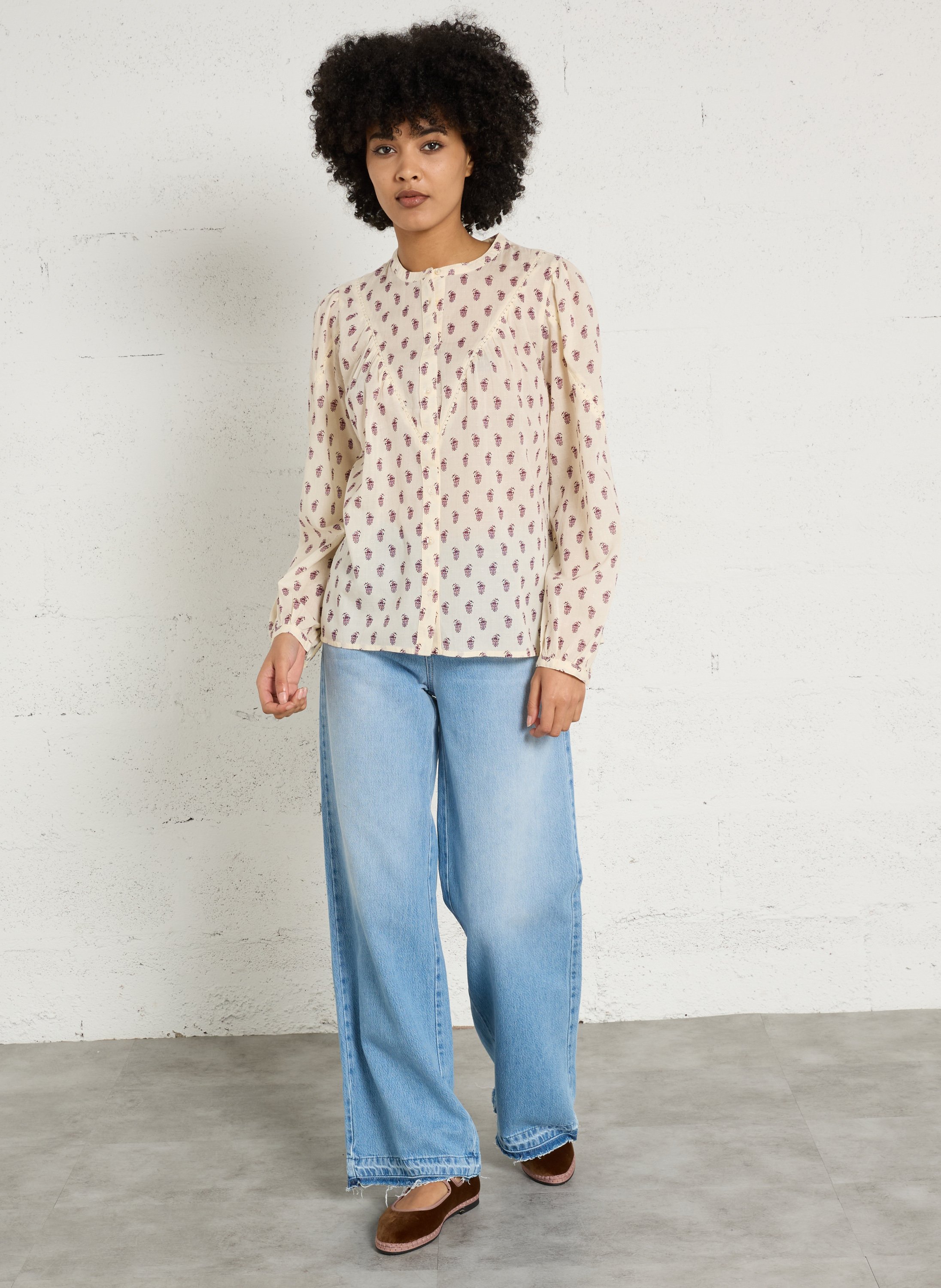 Straight round neck printed blouse MAISON 123 White