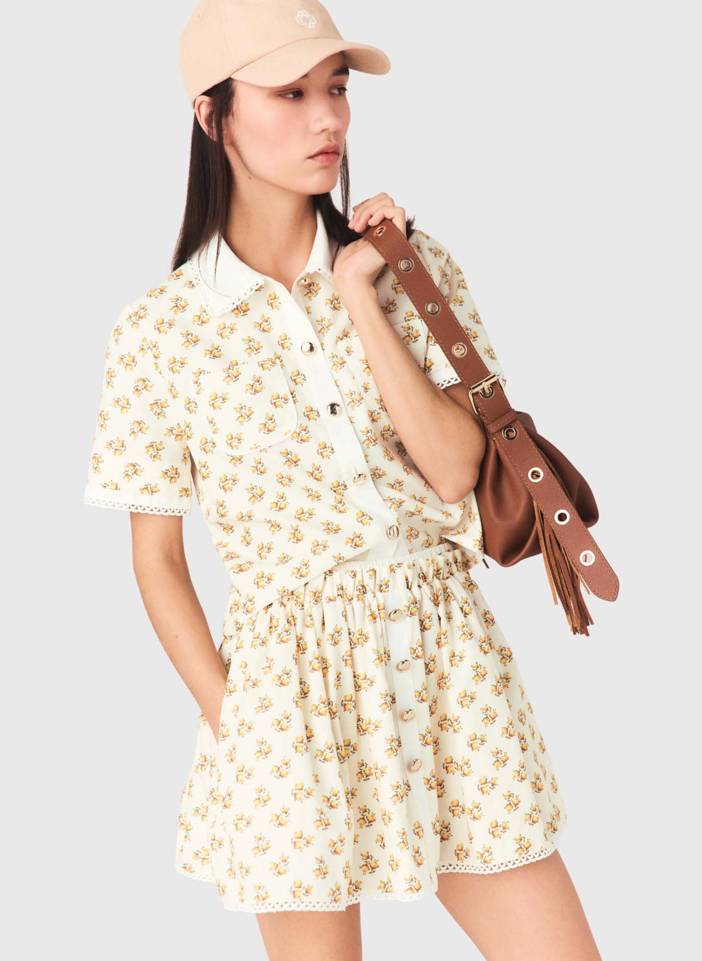 Recht overhemd met klassieke kraag en print MAJE Geel