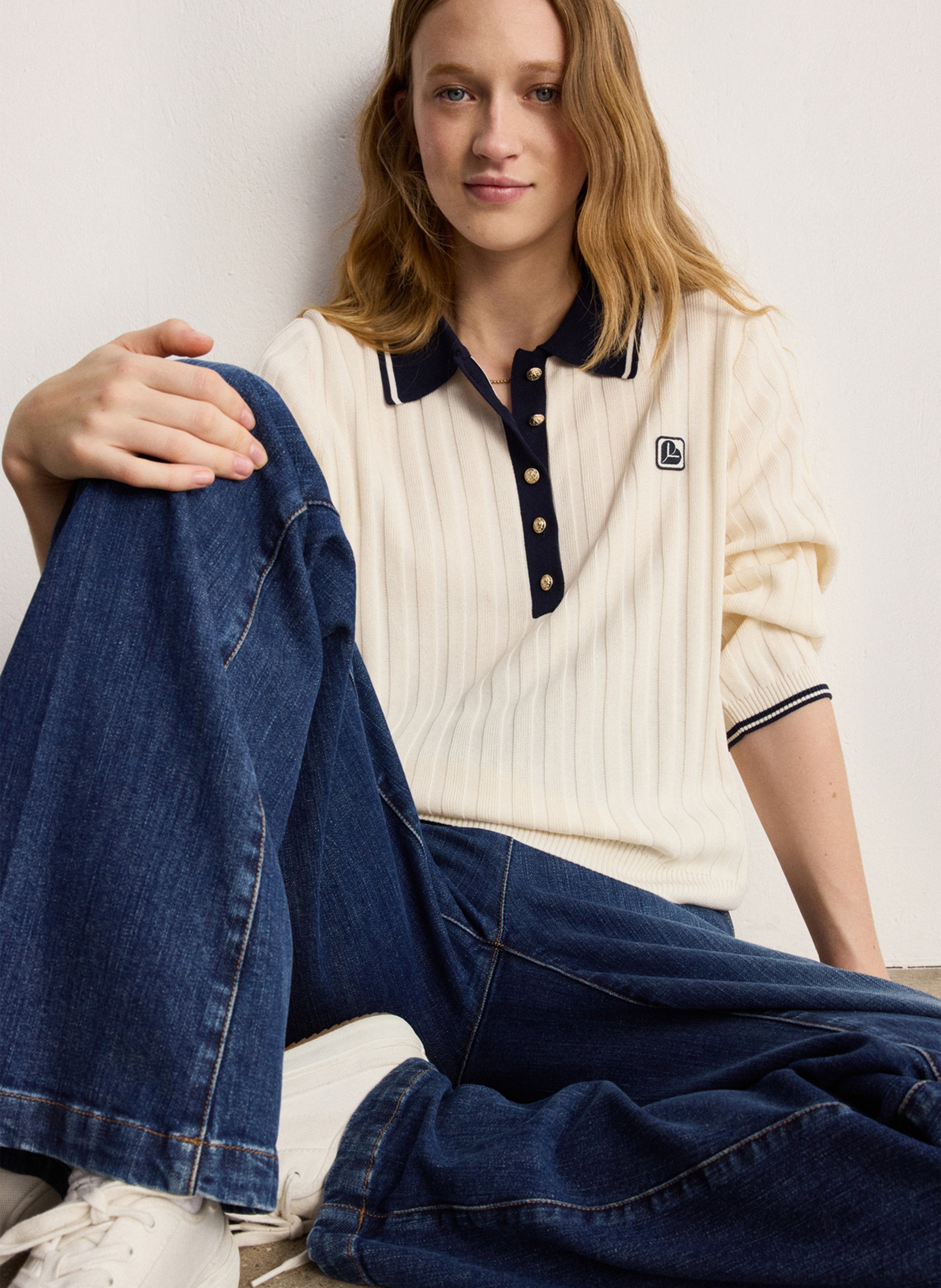 Straight cotton-blend polo shirt PABLO Beige