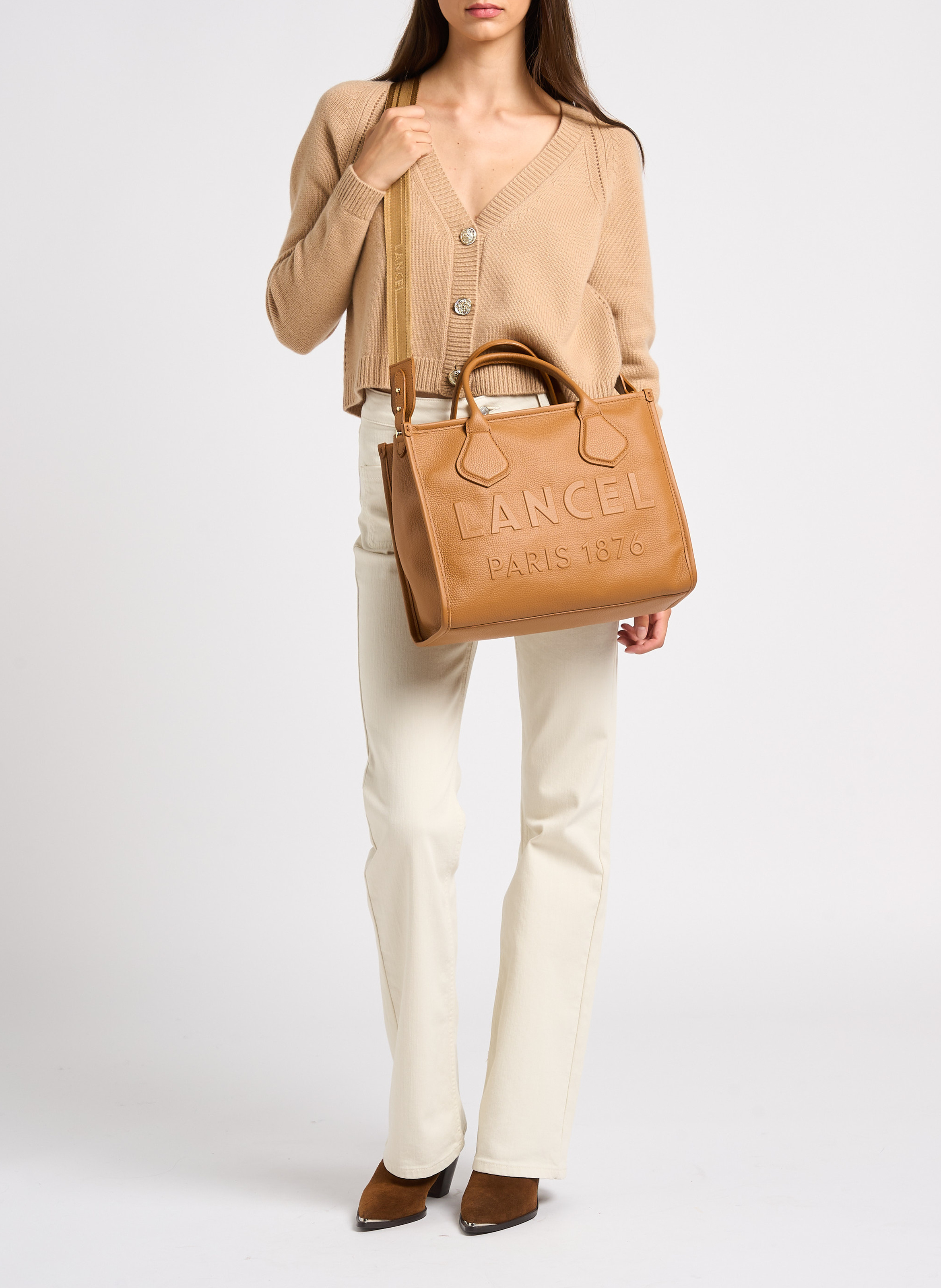Cabas en cuir LANCEL Beige