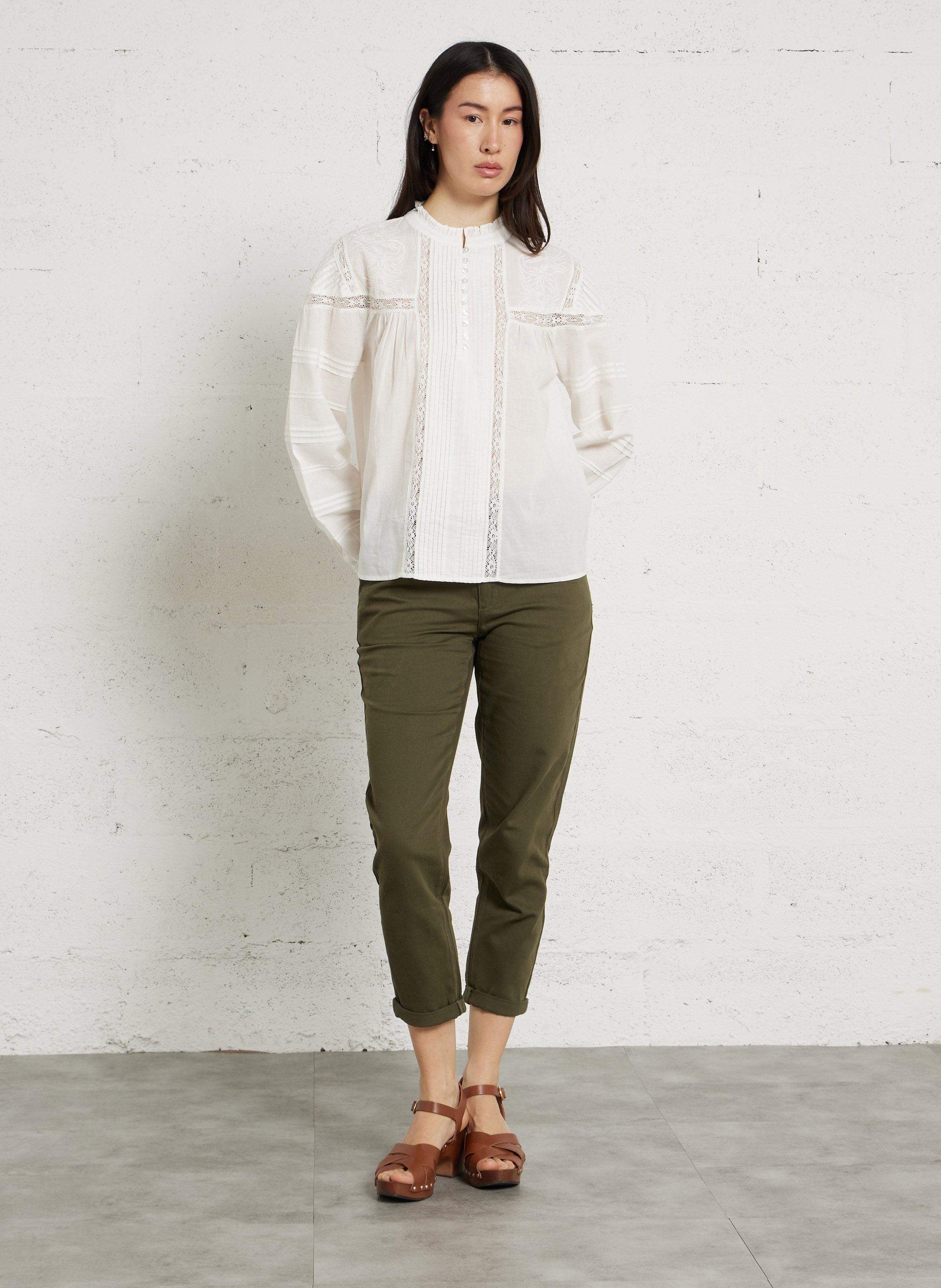 Blouse droite col rond en coton MAISON 123 Blanc