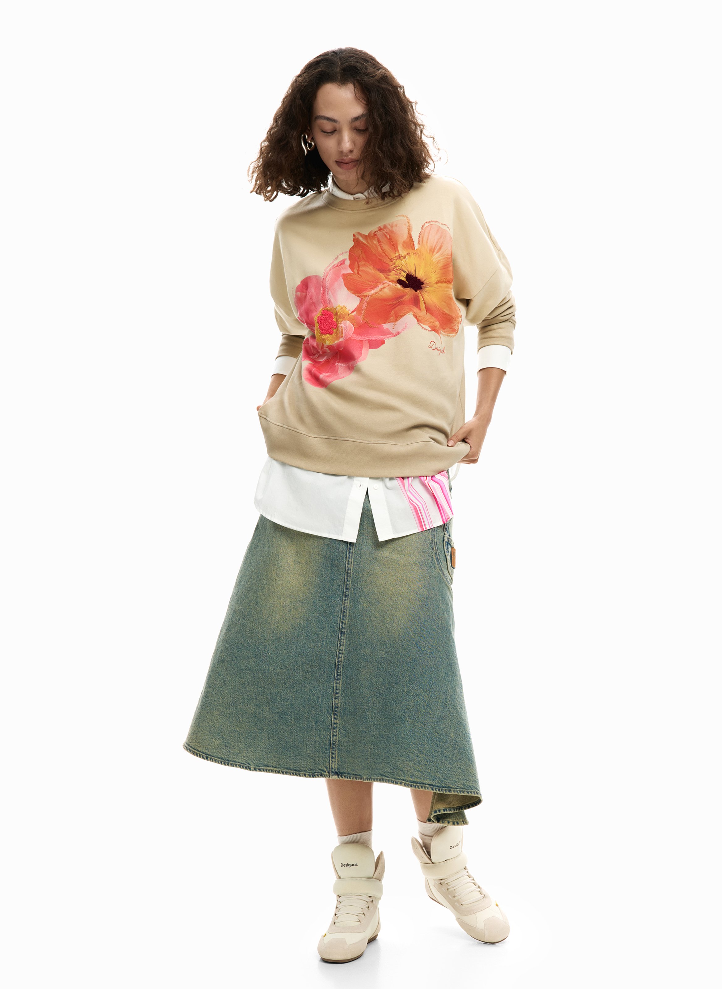 Printed round-neck sweater DESIGUAL Red