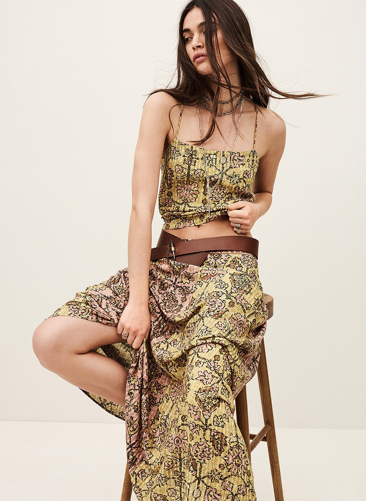 Jupe longue fluide imprimée BA&SH Jaune