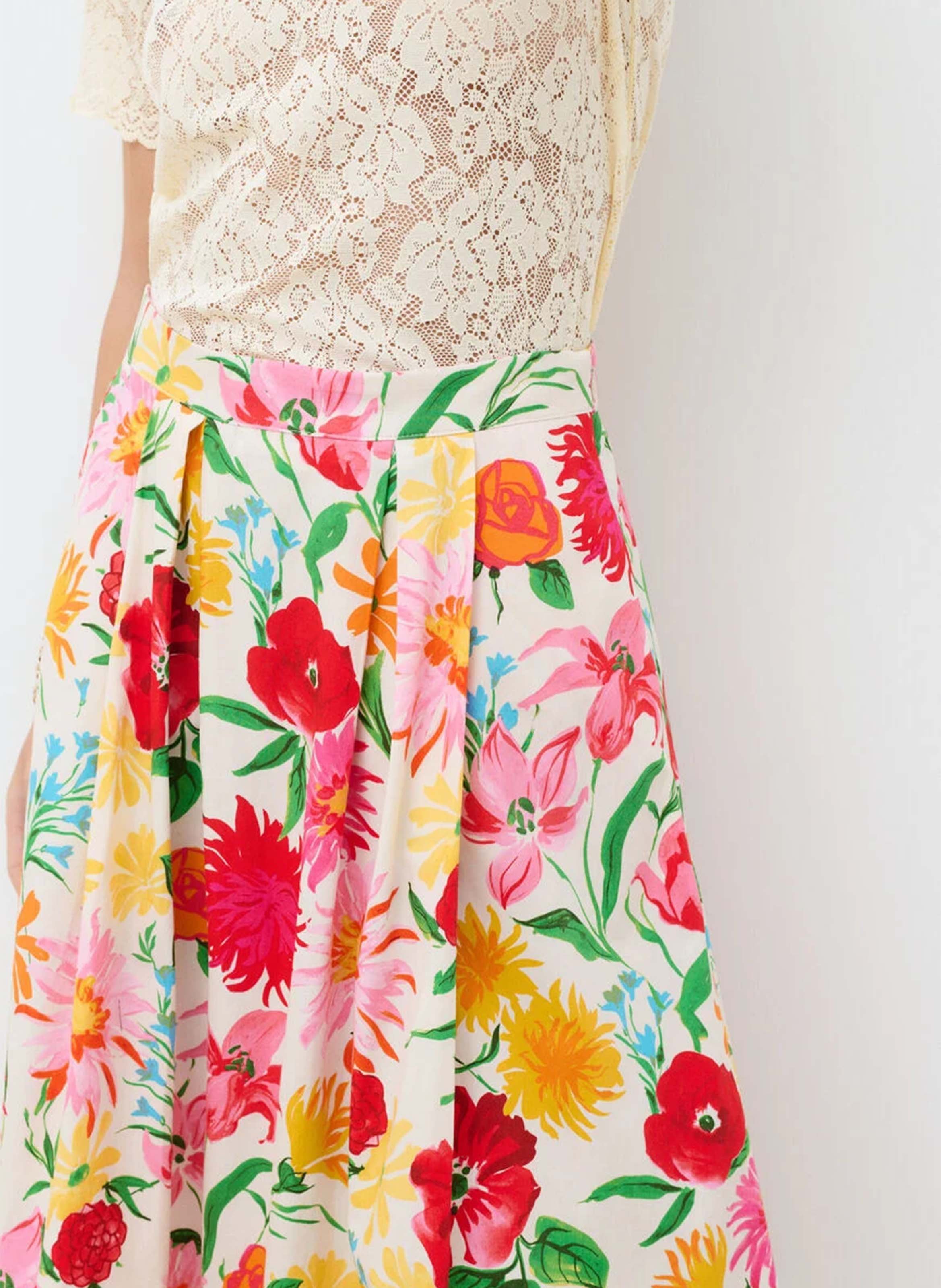 Flared cotton midi skirt CAROLL Beige