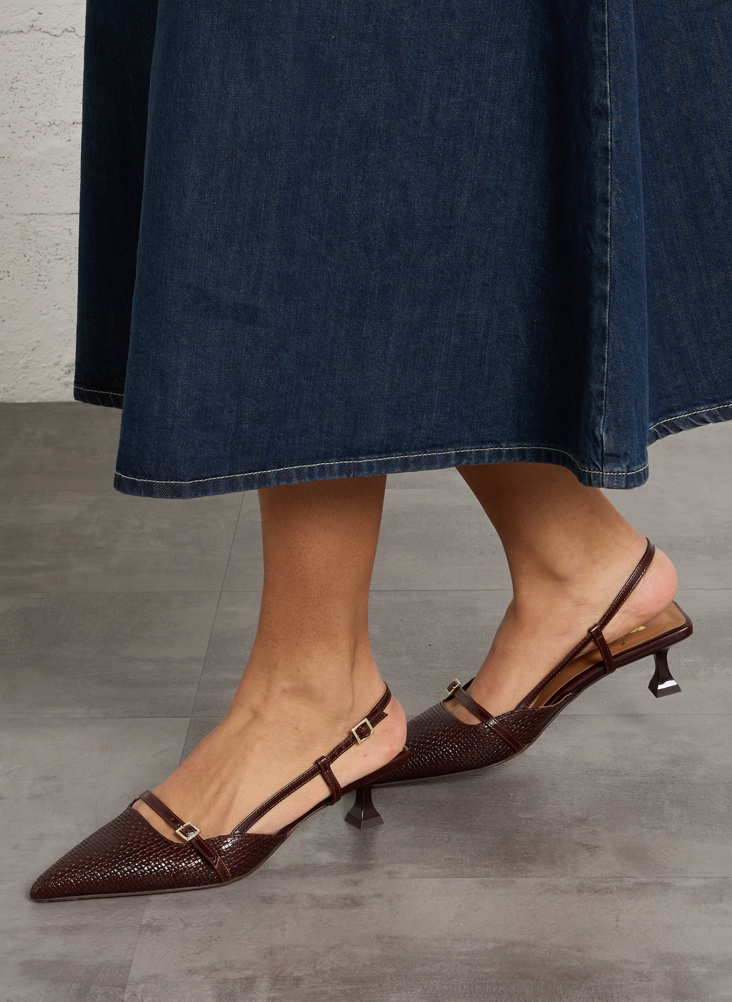 Slingback-Pumps aus Leder BOBBIES Braun