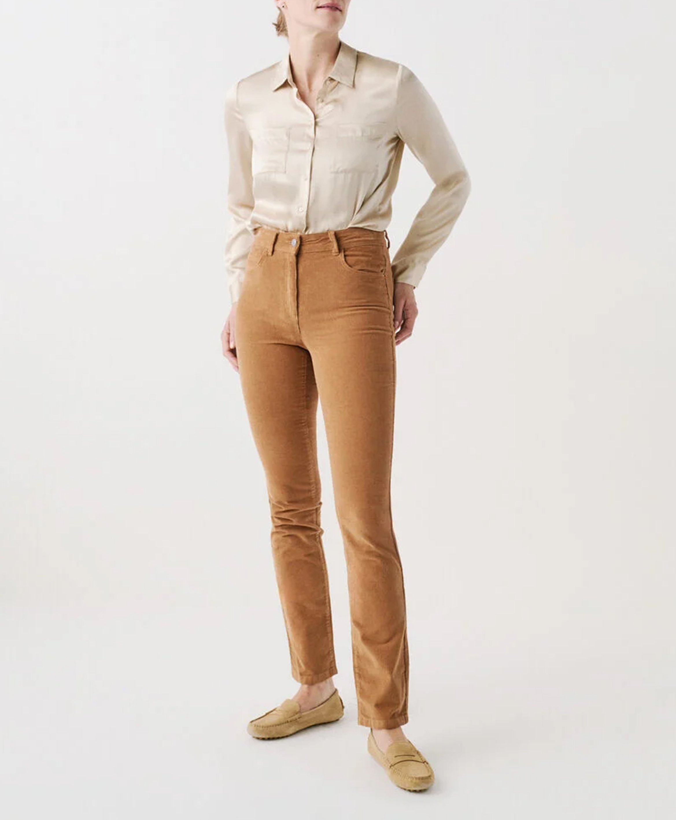 Pantalon droit en velours CAROLL Marron