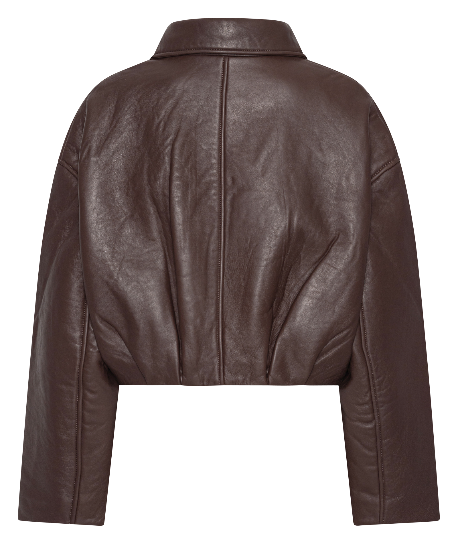 Korte oversized leren jas ROTATE Bruin