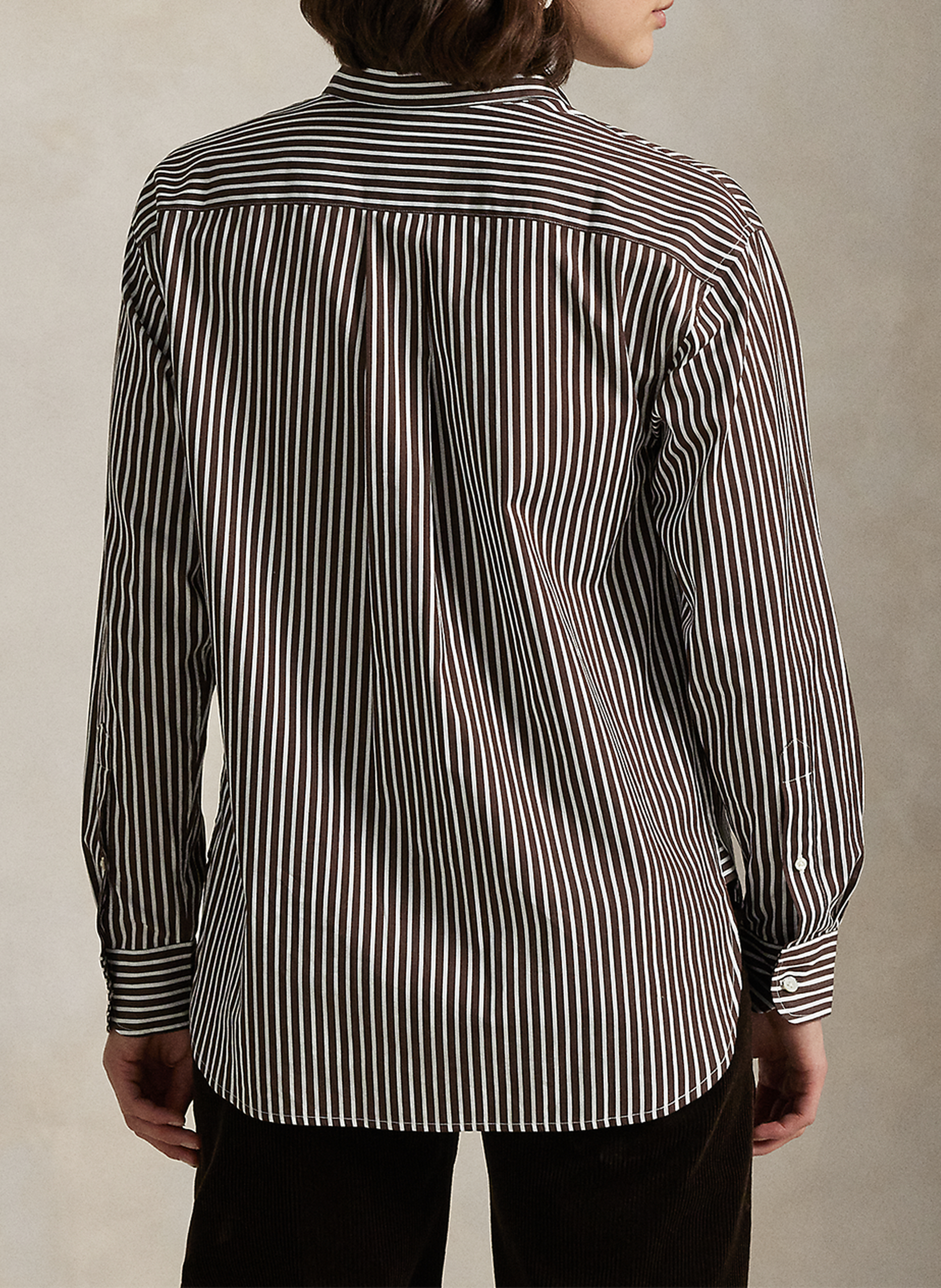 Chemise droite col polo en coton rayé POLO RALPH LAUREN Marron