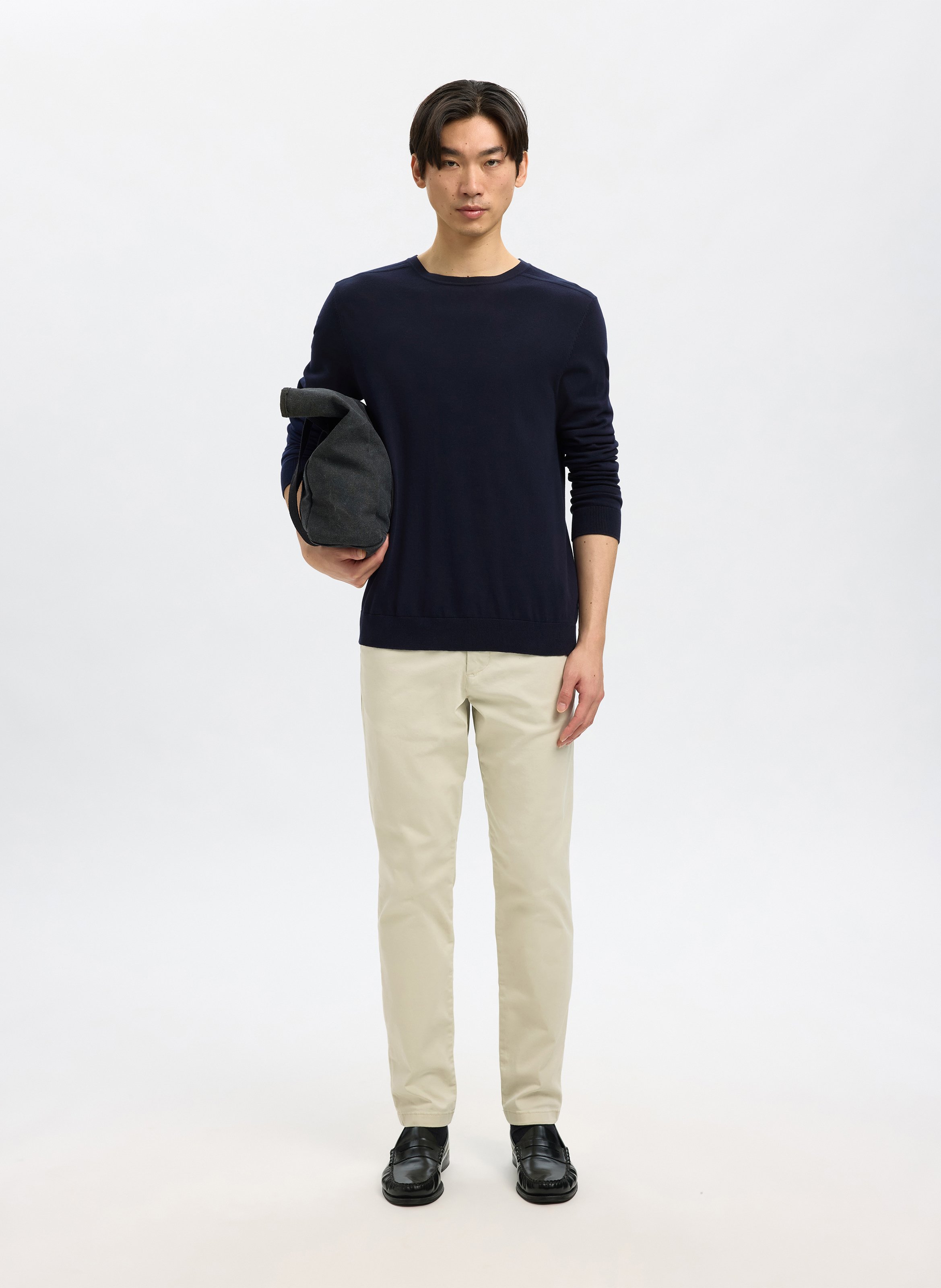 Rundhalspullover aus Baumwolle, Regular Fit SELECTED Blau