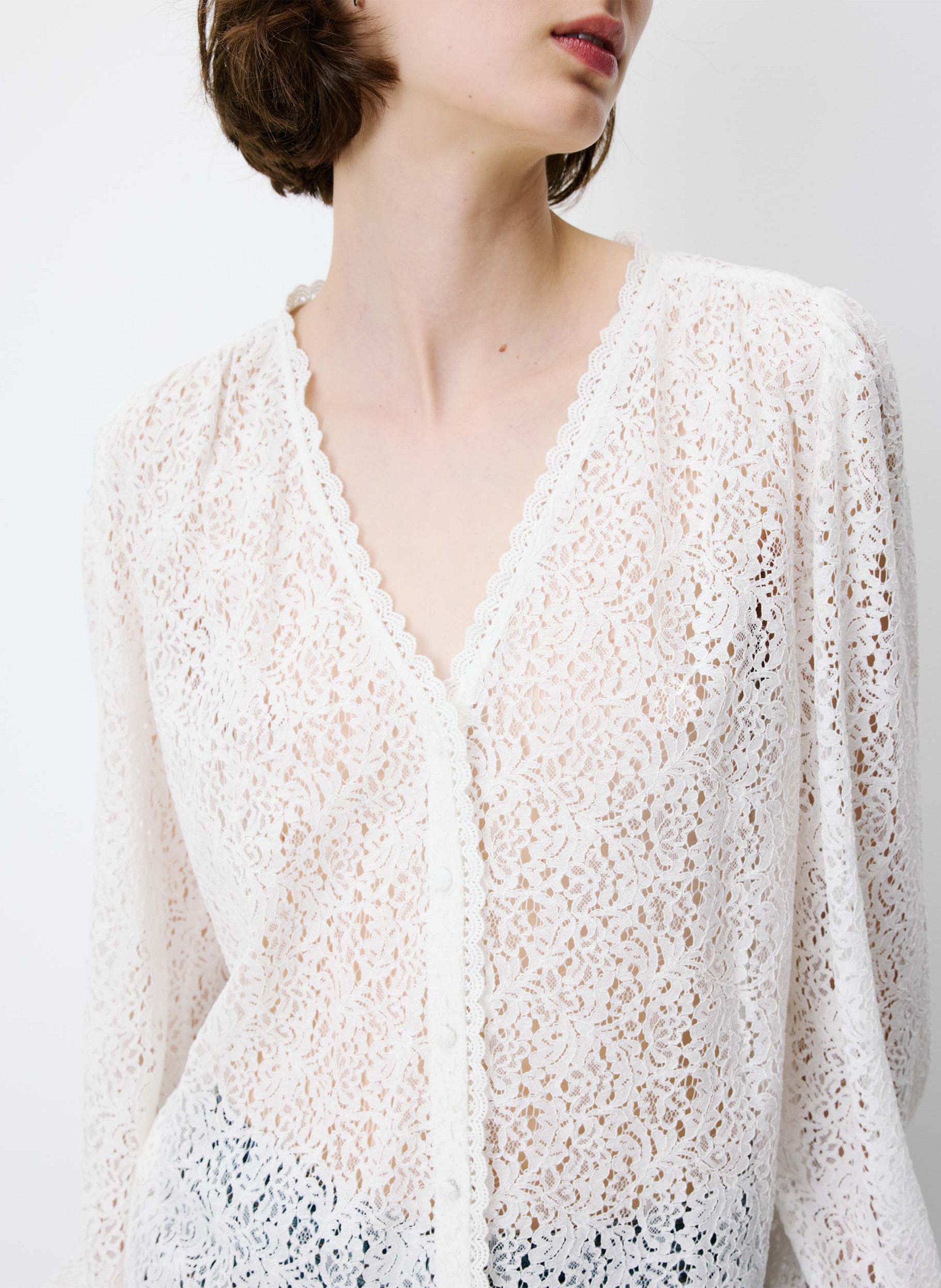 Blouse col V en dentelle GRACE ET MILA Blanc