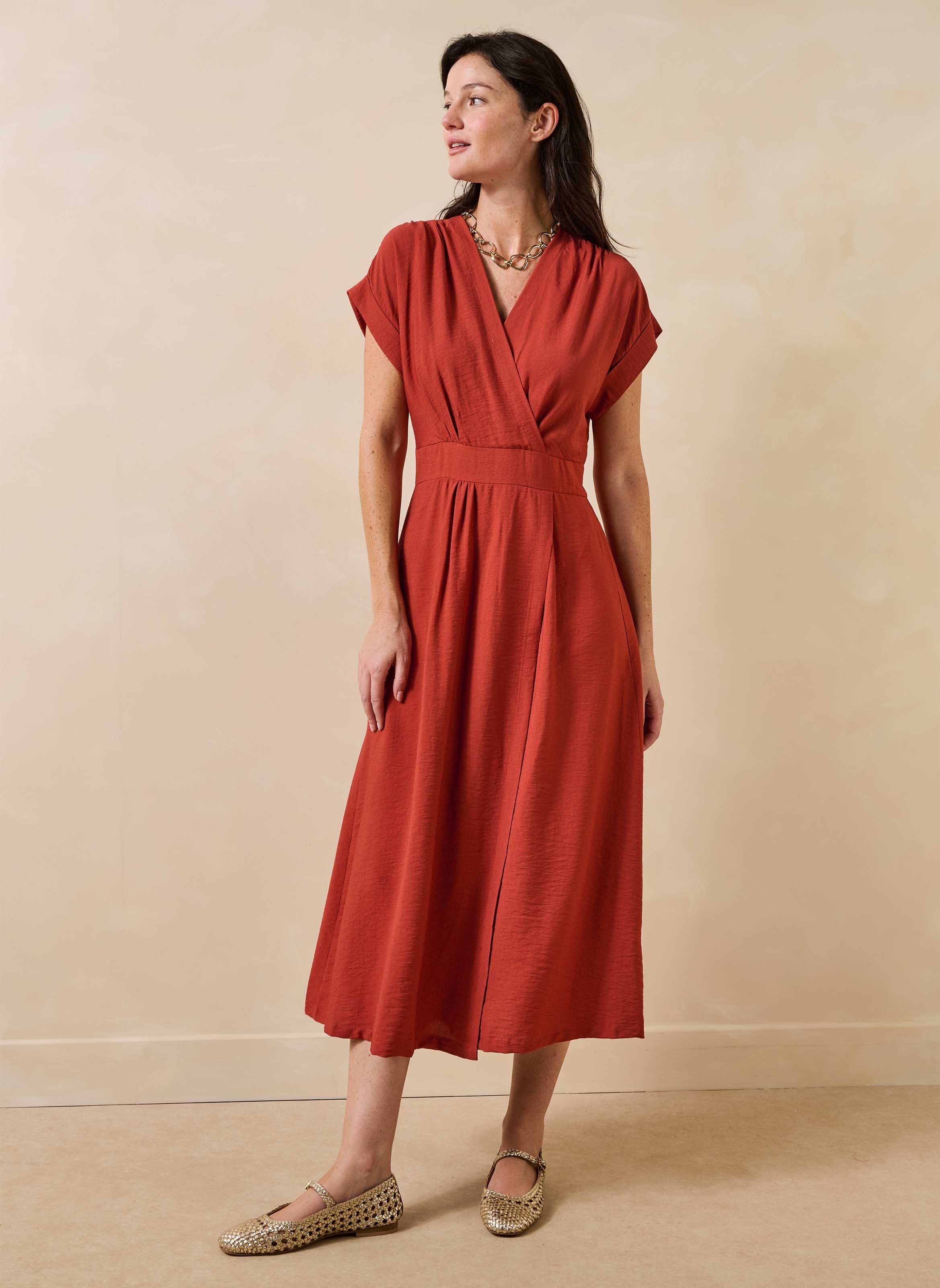 Long V-neck dress LA FEE MARABOUTEE Red