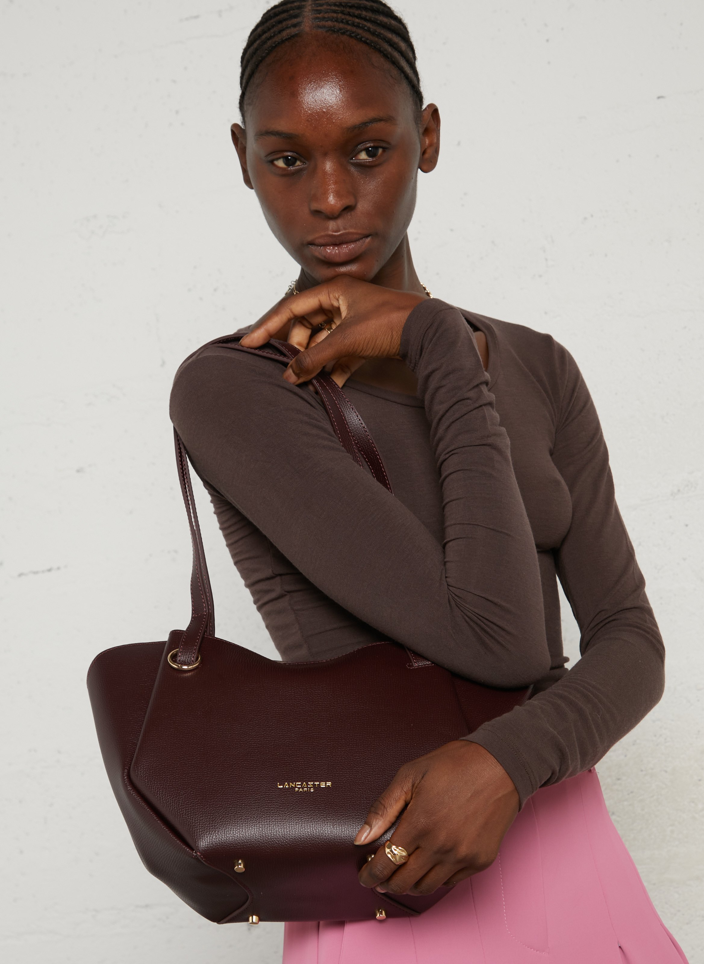 Calfskin leather shoulder bag LANCASTER PARIS Red