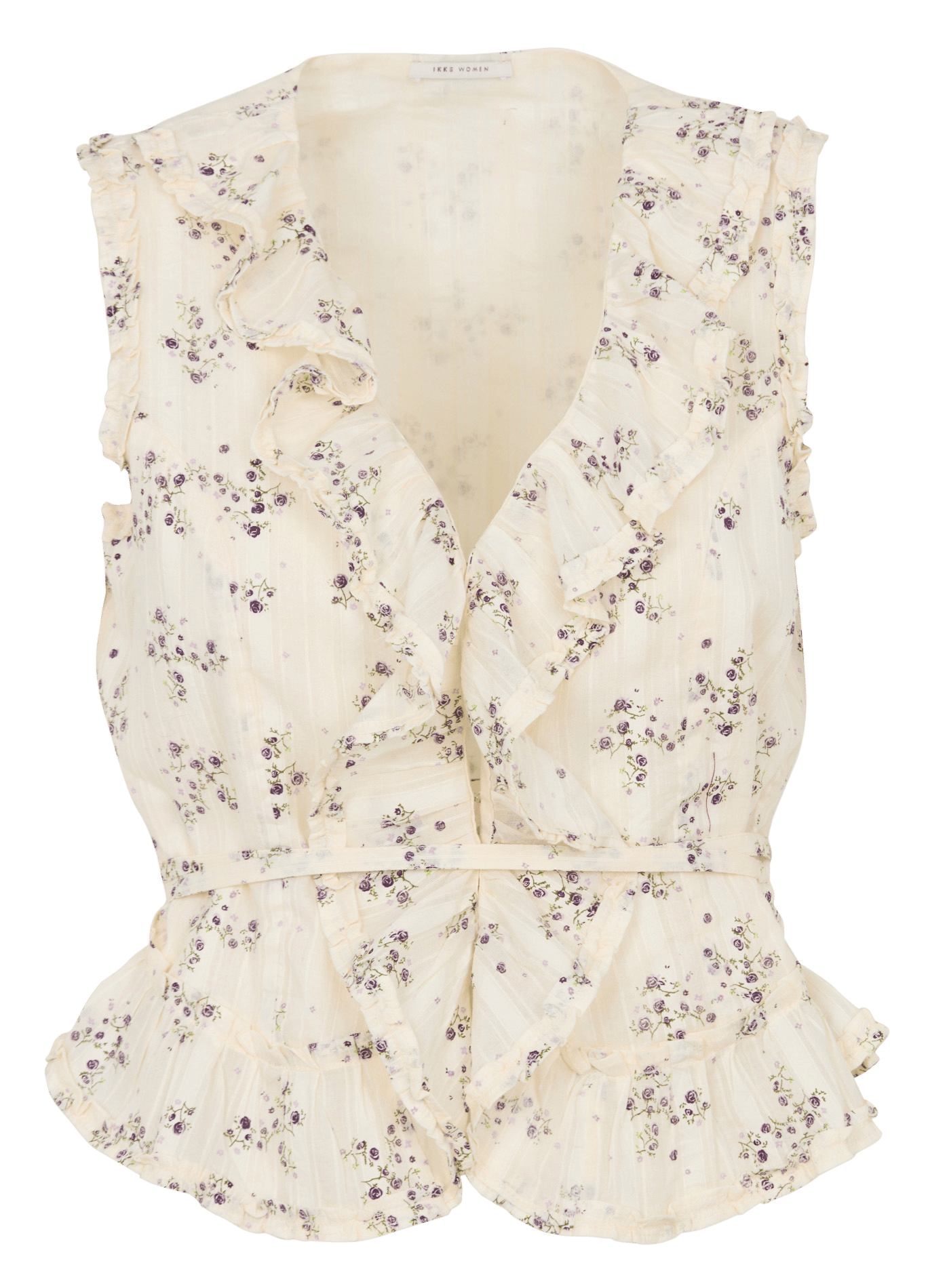 Sleeveless printed top with ruffles IKKS White