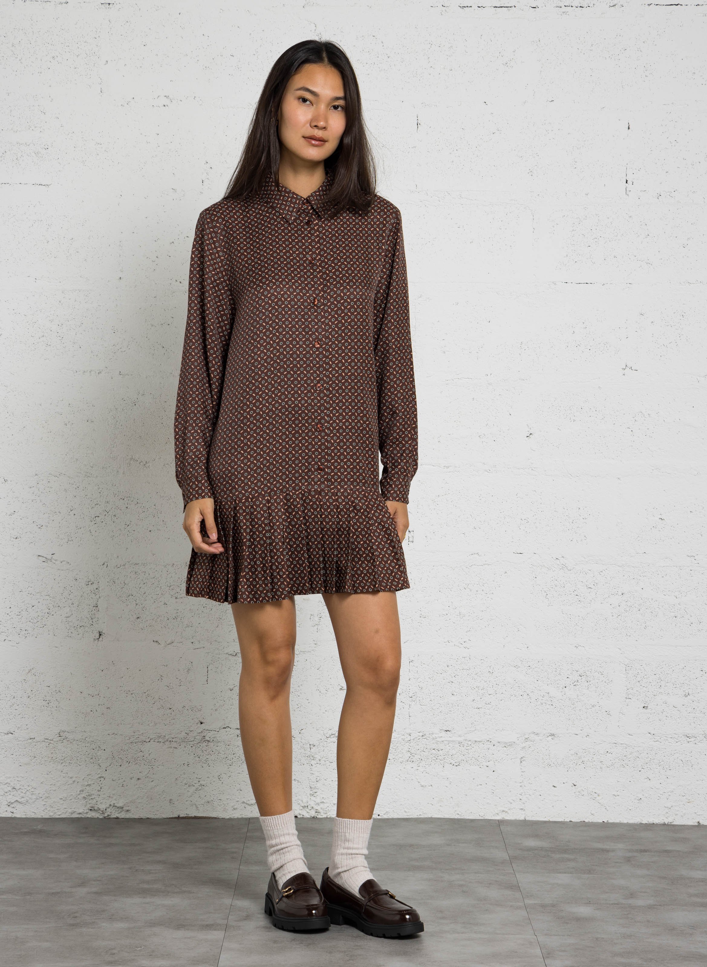 Robe courte imprimée DES PETITS HAUTS Marron
