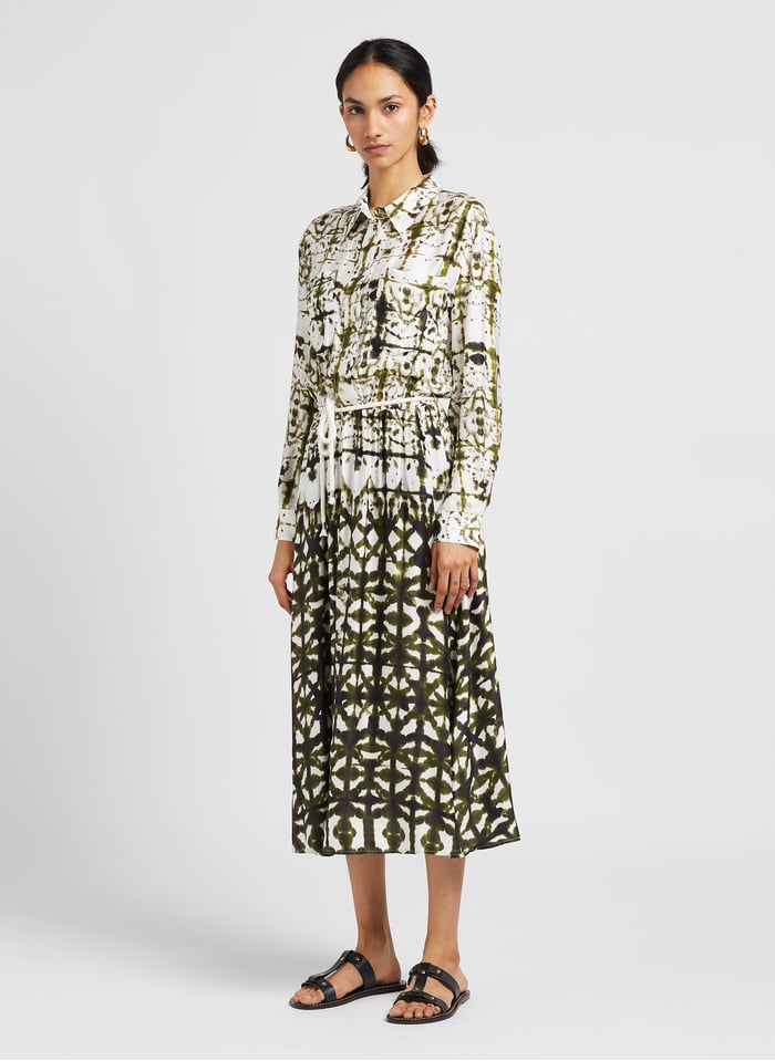 Robe Longue Col Classique Imprimée Bianco-verde Please - Femme | Place ...