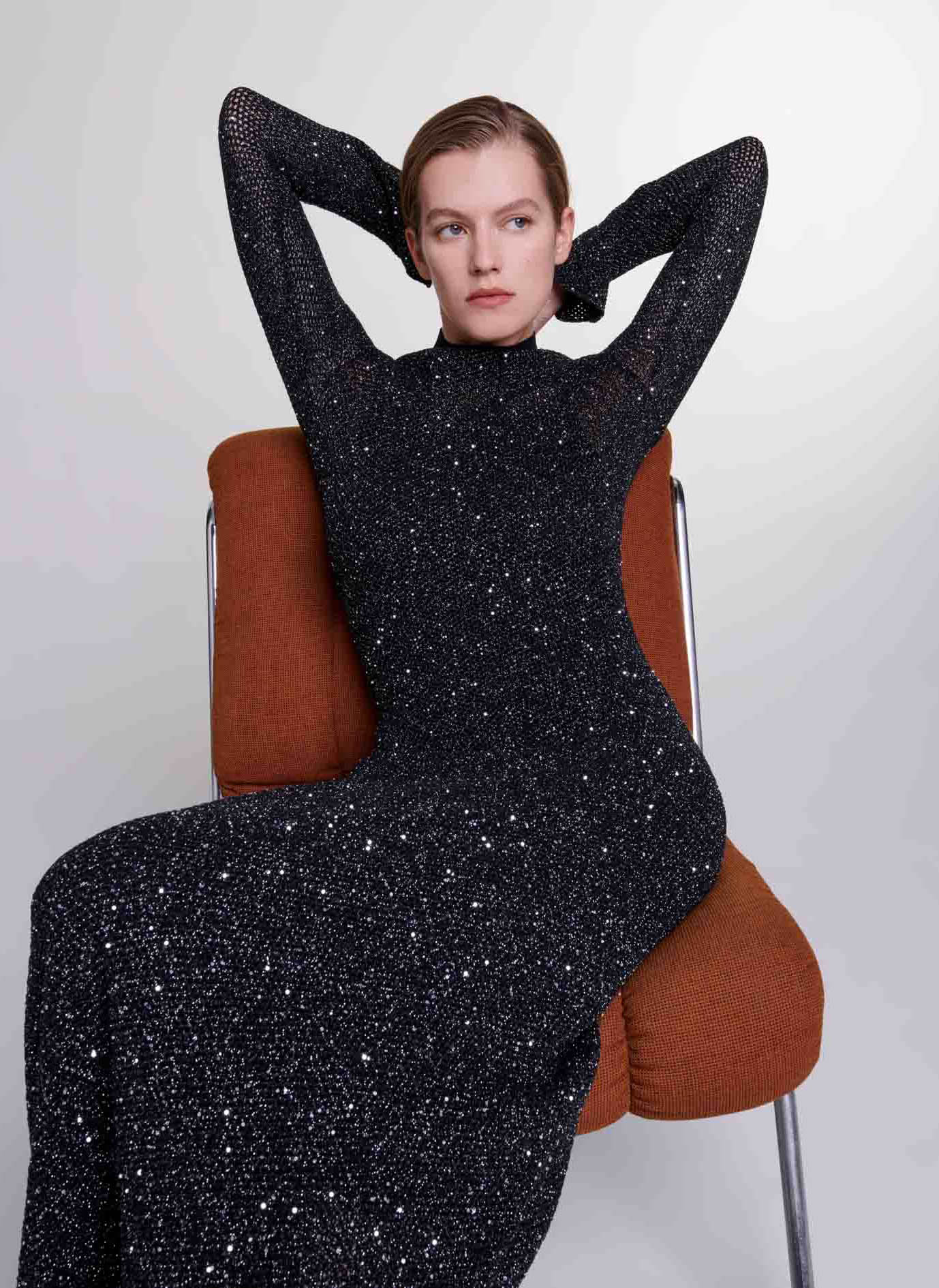 Robe longue ajust e sequins Noir