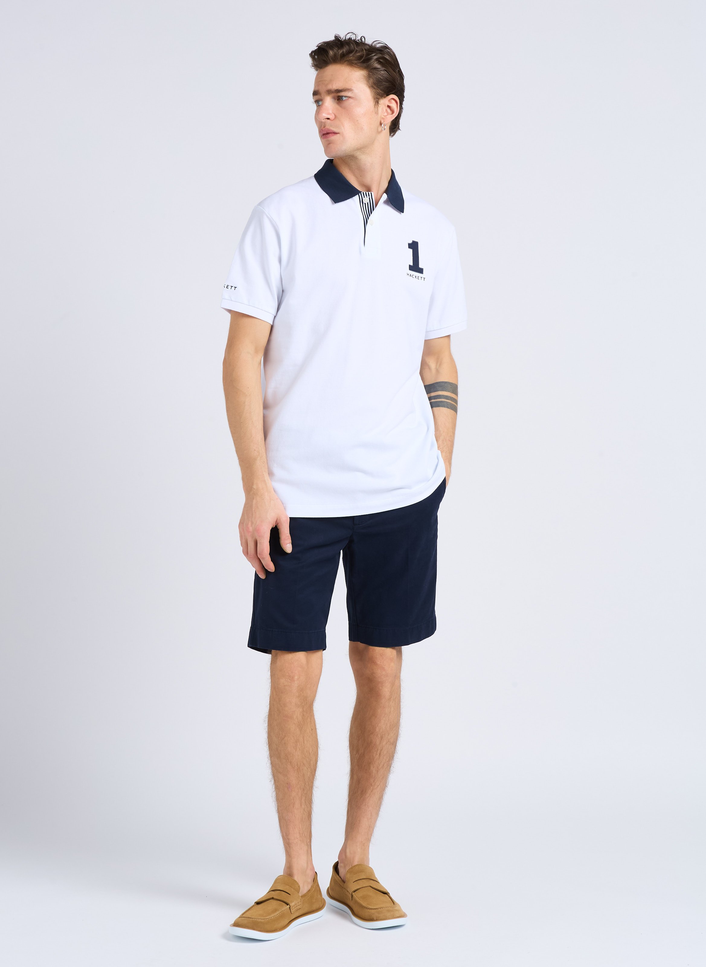 Straight-leg hem-effect cotton shorts HACKETT Blue
