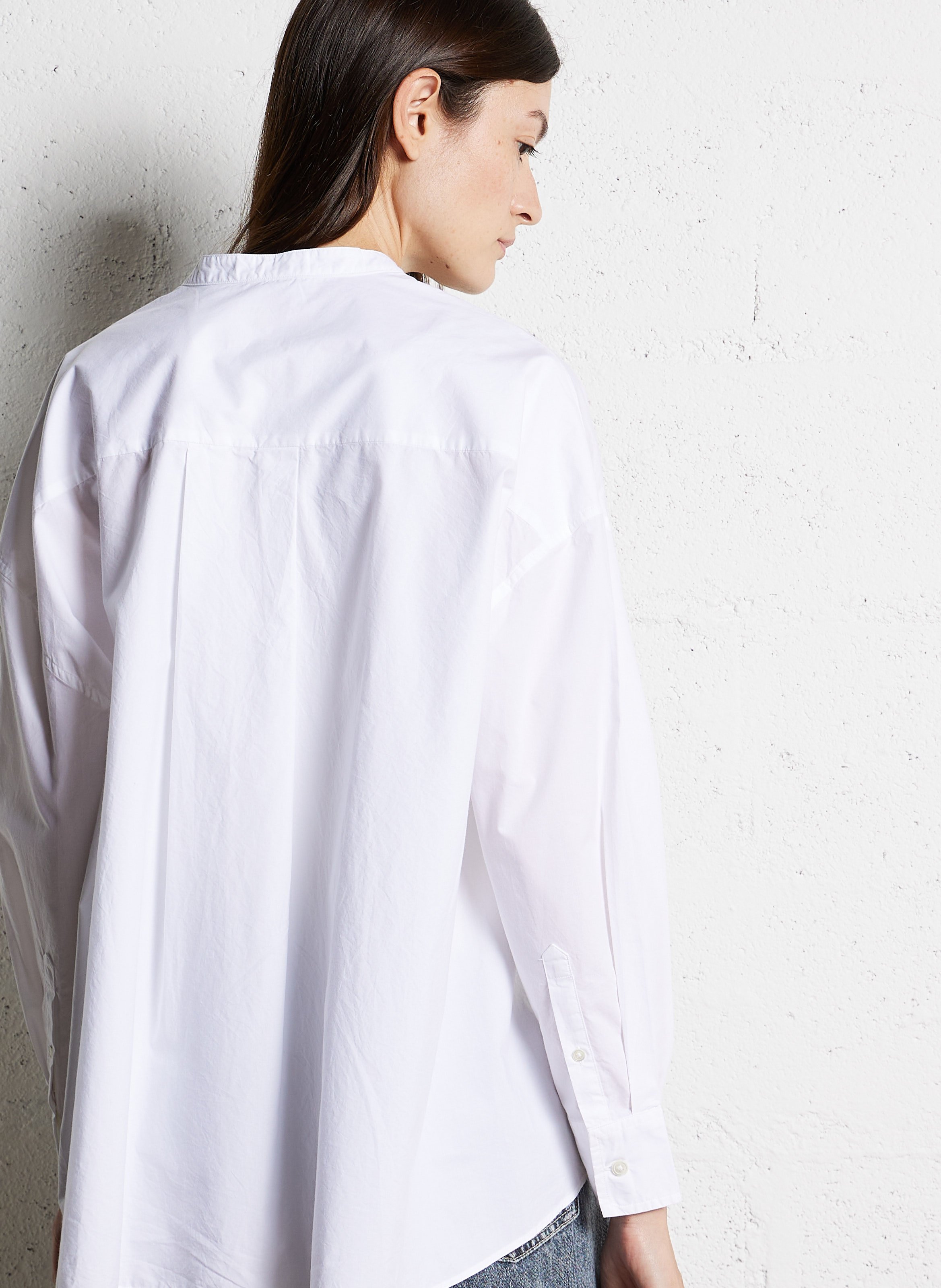 Chemise col rond ample en coton Blanc