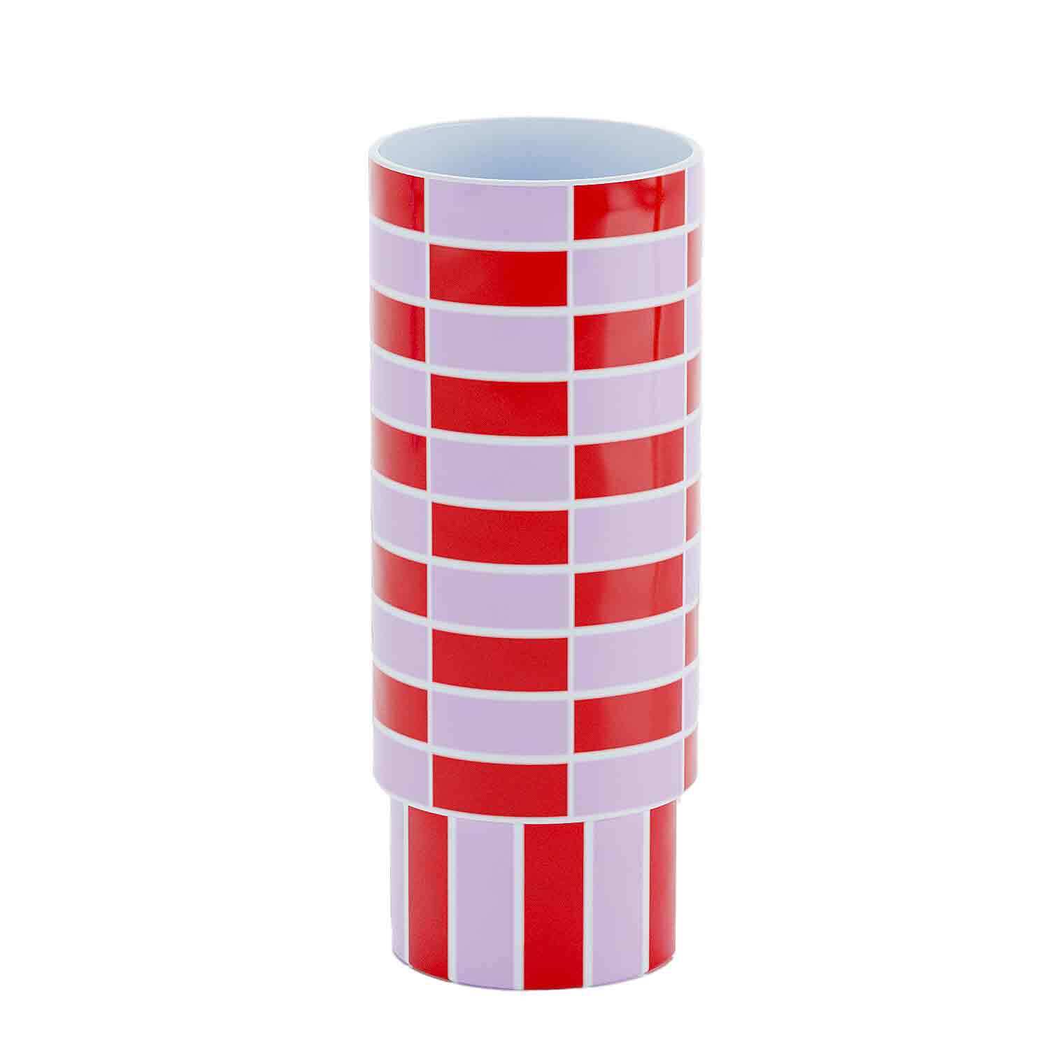 Ceramic tube vase with checkerboard pattern POTIRON PARIS