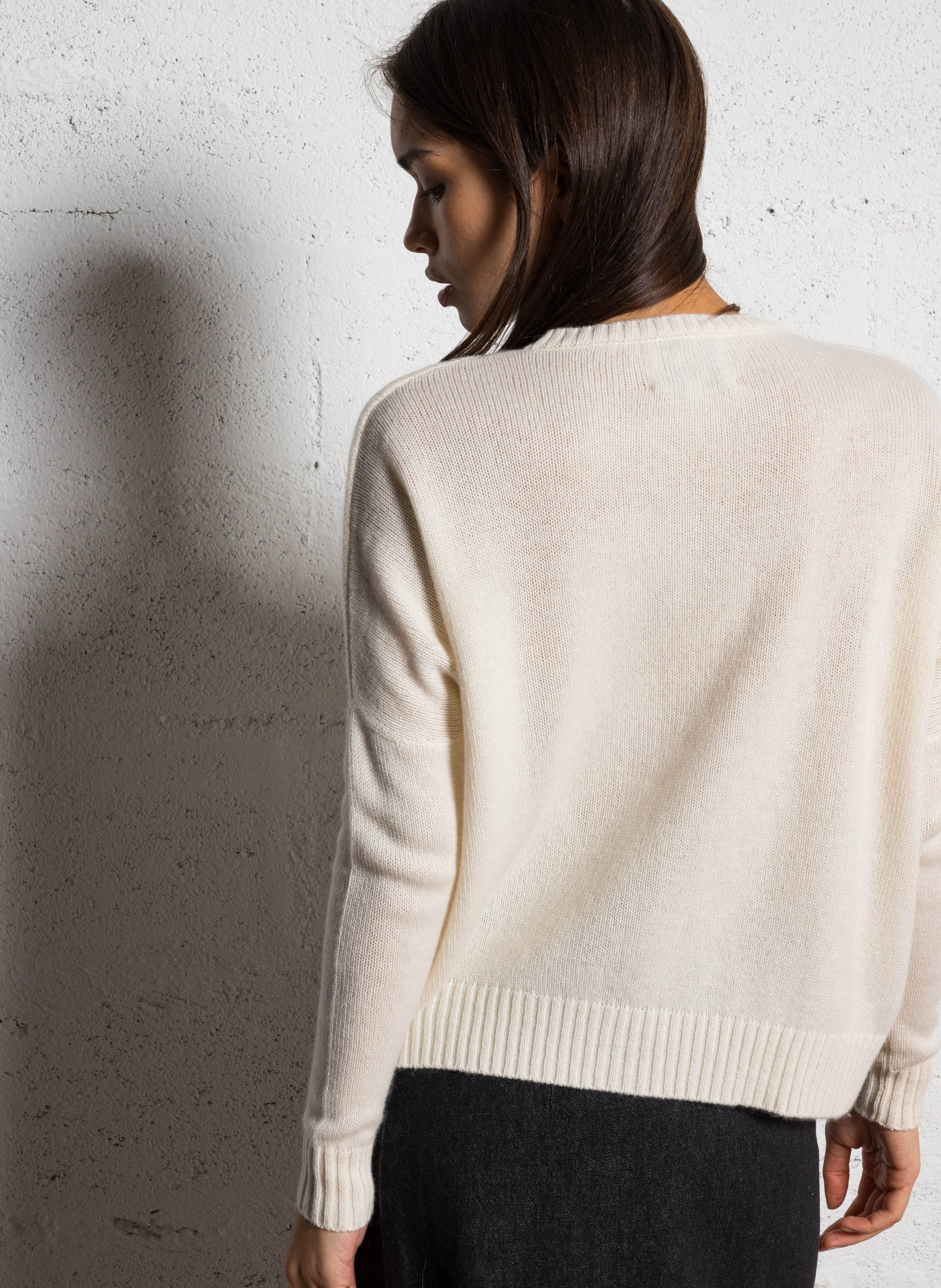 Pull col rond oversize en cachemire KUJTEN Blanc