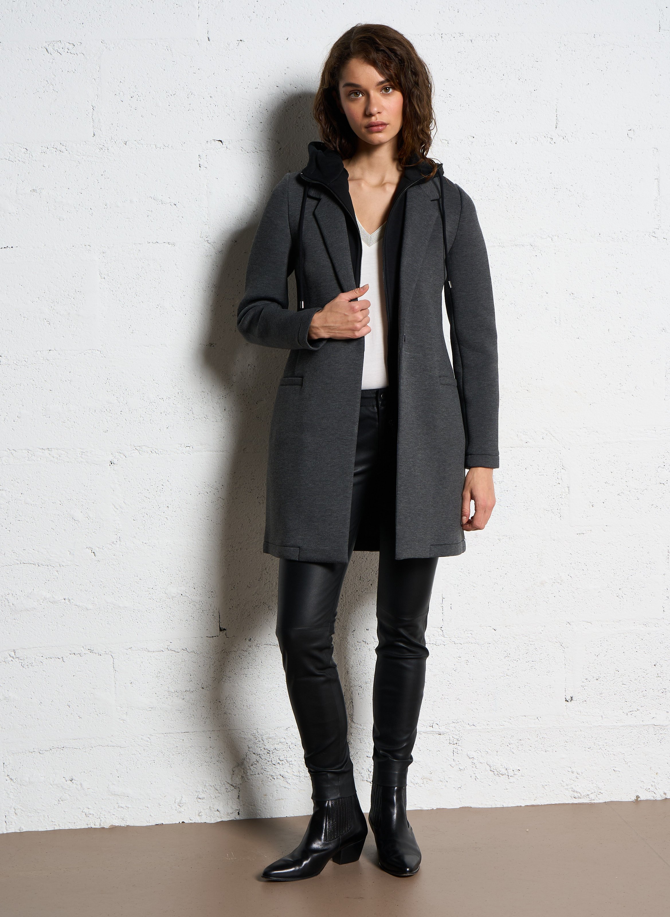 Langer Mantel mit abnehmbarer Kapuze IKKS Grau