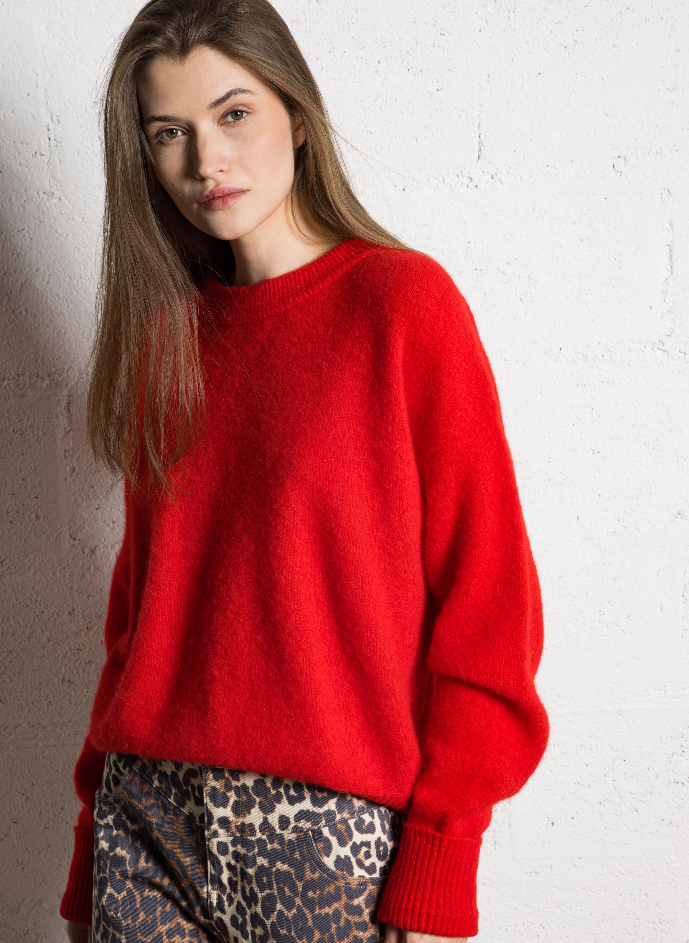 Pull ample col rond en laine mélangée AMERICAN VINTAGE Rouge