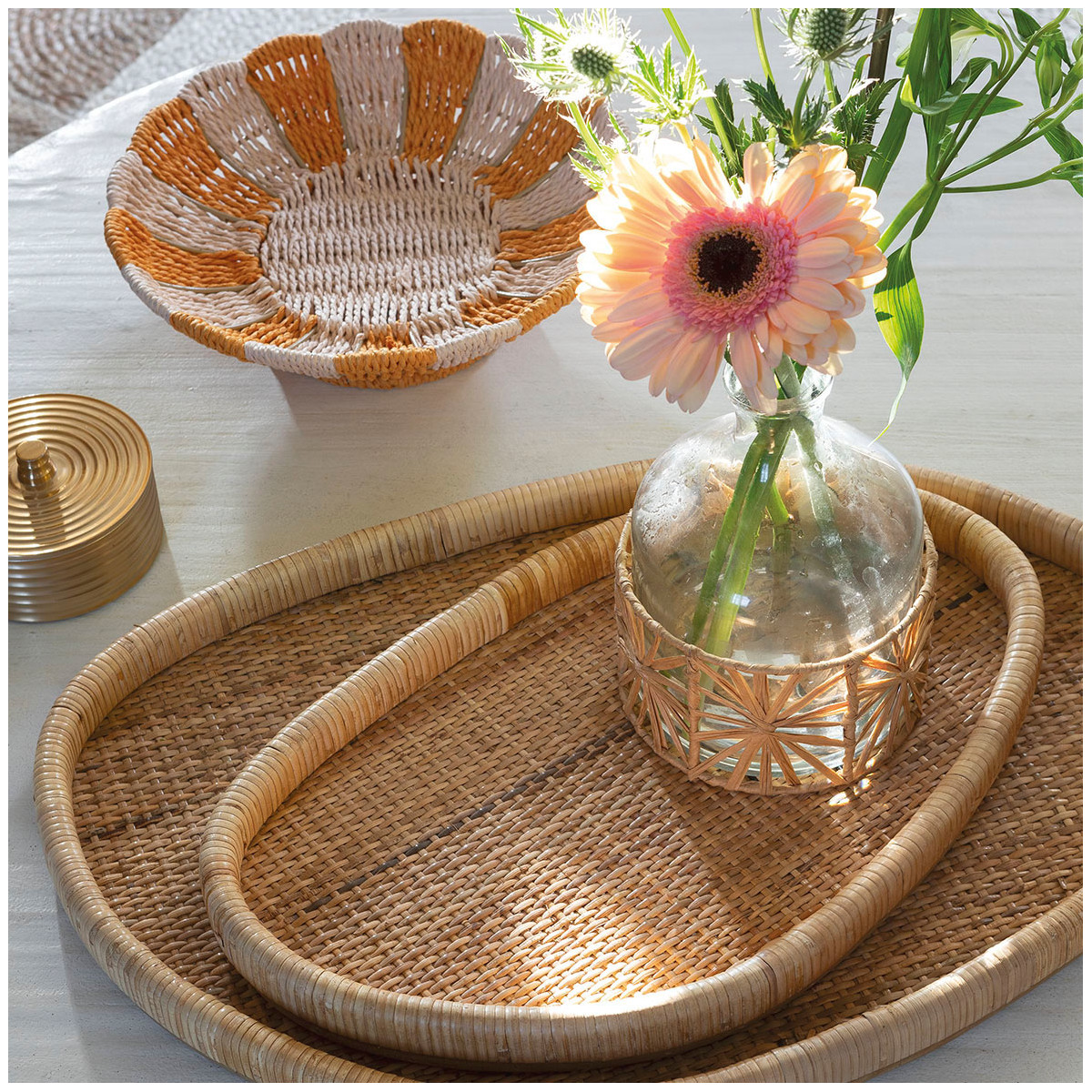 Set of 3 Galia rattan trays BLANC D'IVOIRE Beige