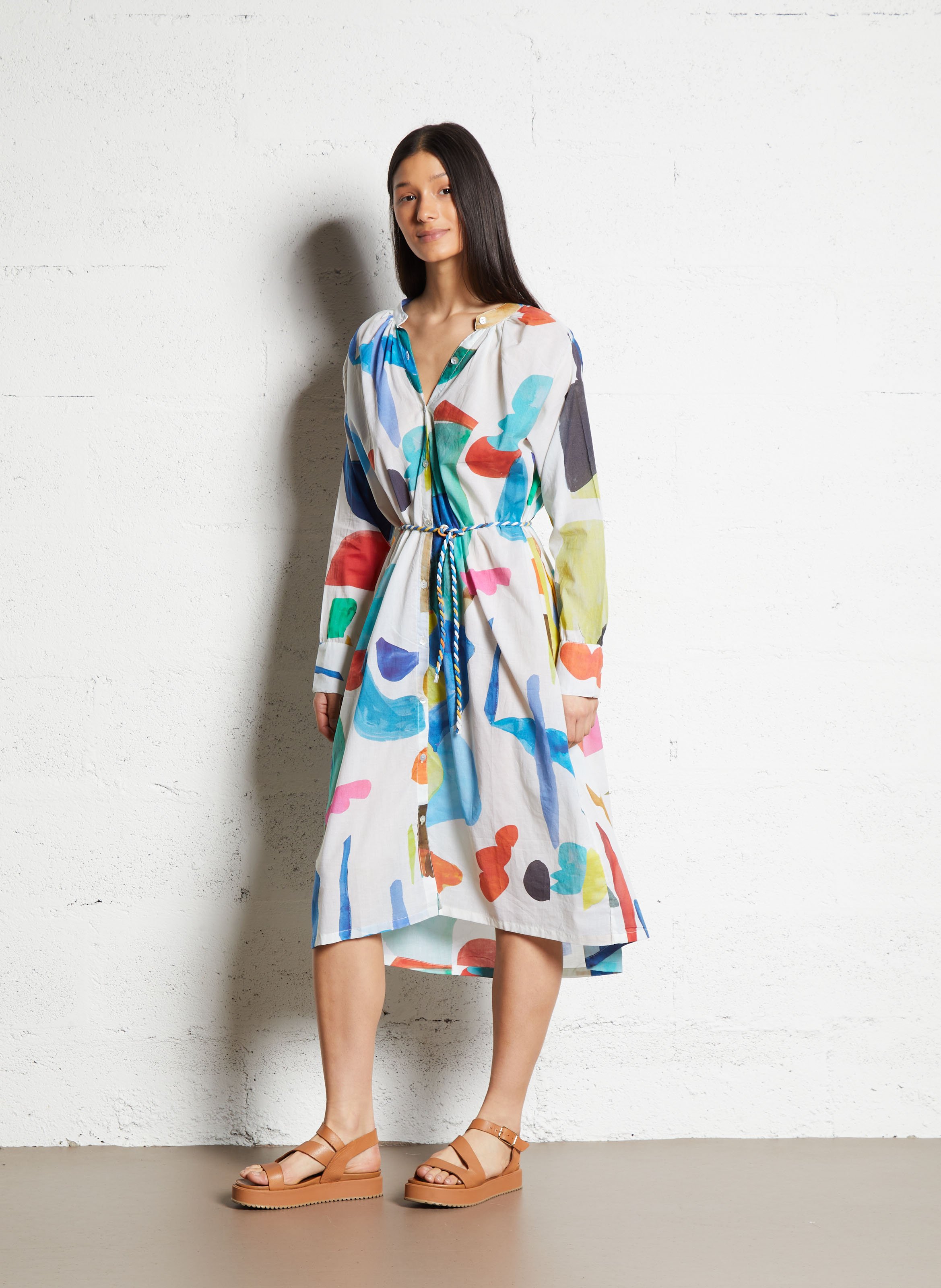 Langes Bio-Baumwollkleid mit Druck G.KERO Mehrfarbig