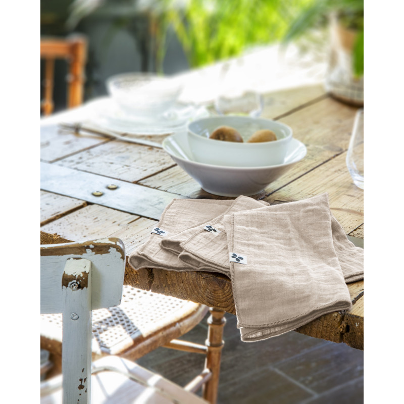 Set of 2 cotton muslin hand towels L'EFFET PAPILLON Beige