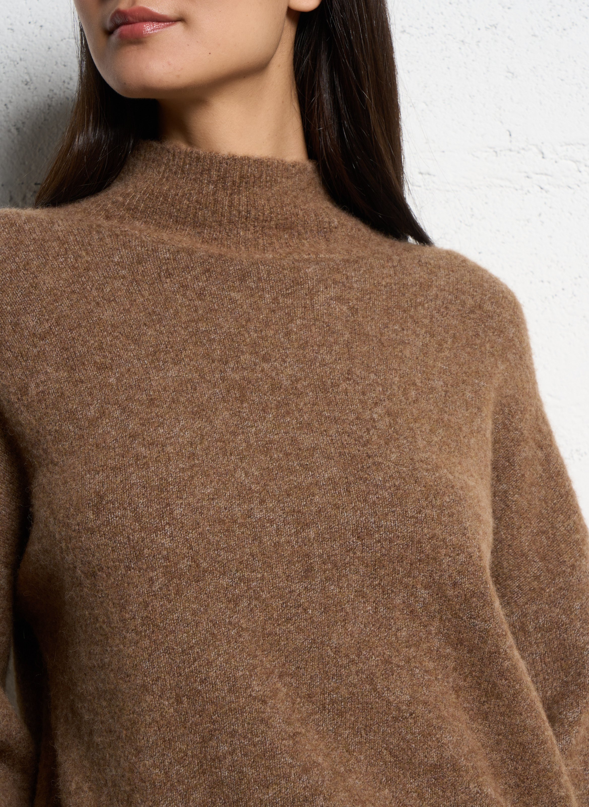 Pull large col montant en laine mélangée JC SOPHIE Marron