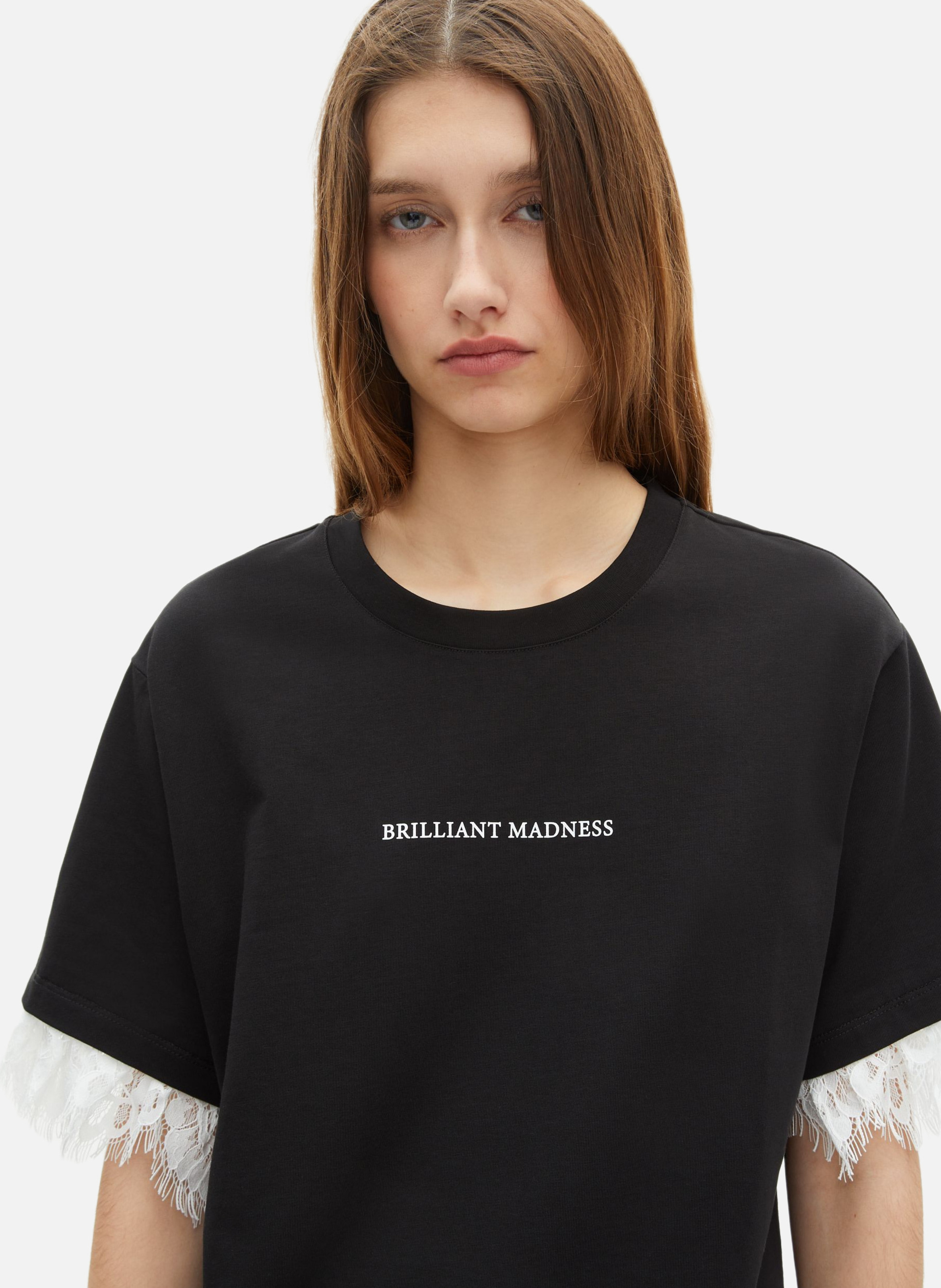 T-shirt with screen printing and lace THE KOOPLES Black