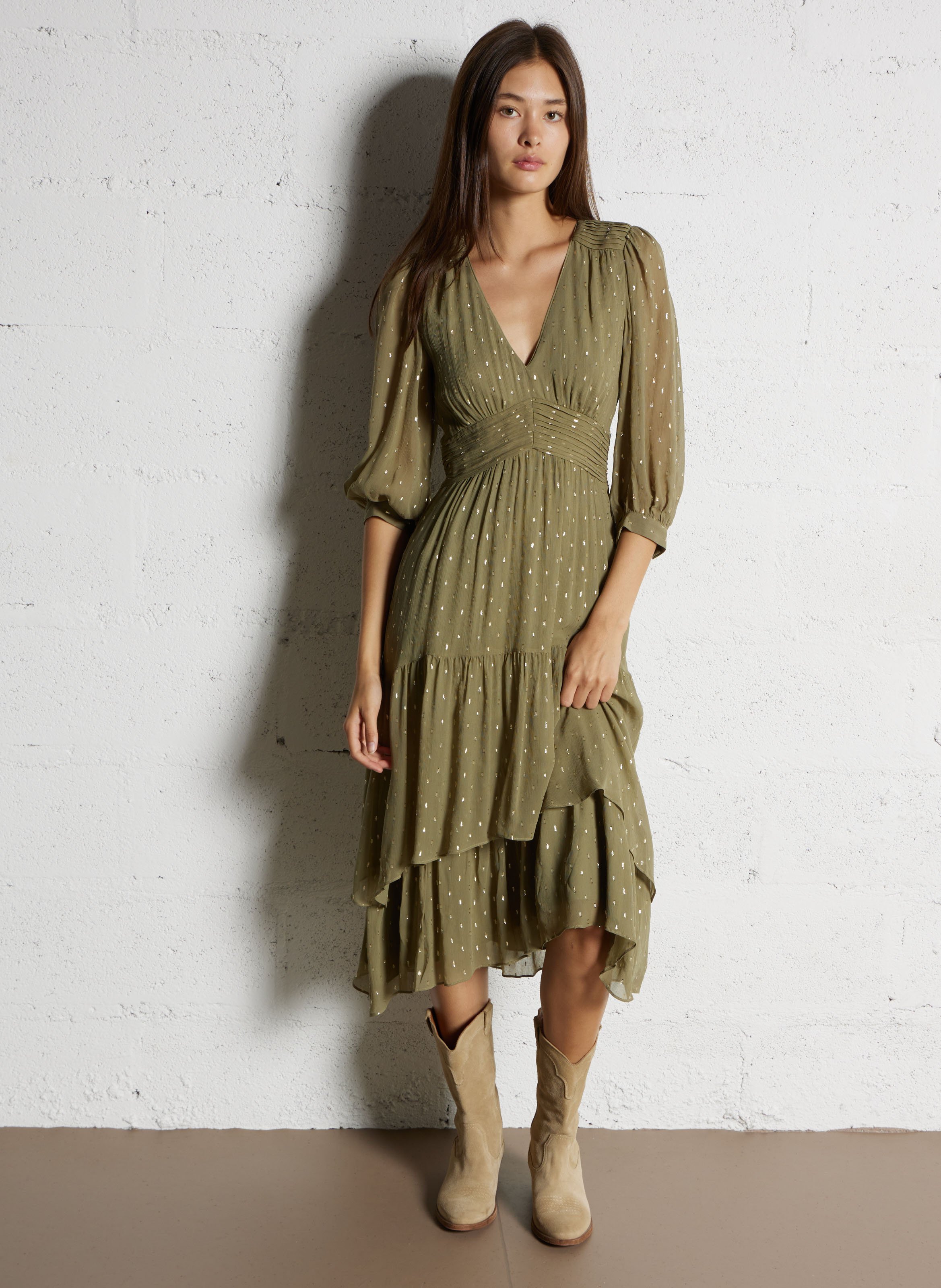 Robe longue col V BA&SH Kaki