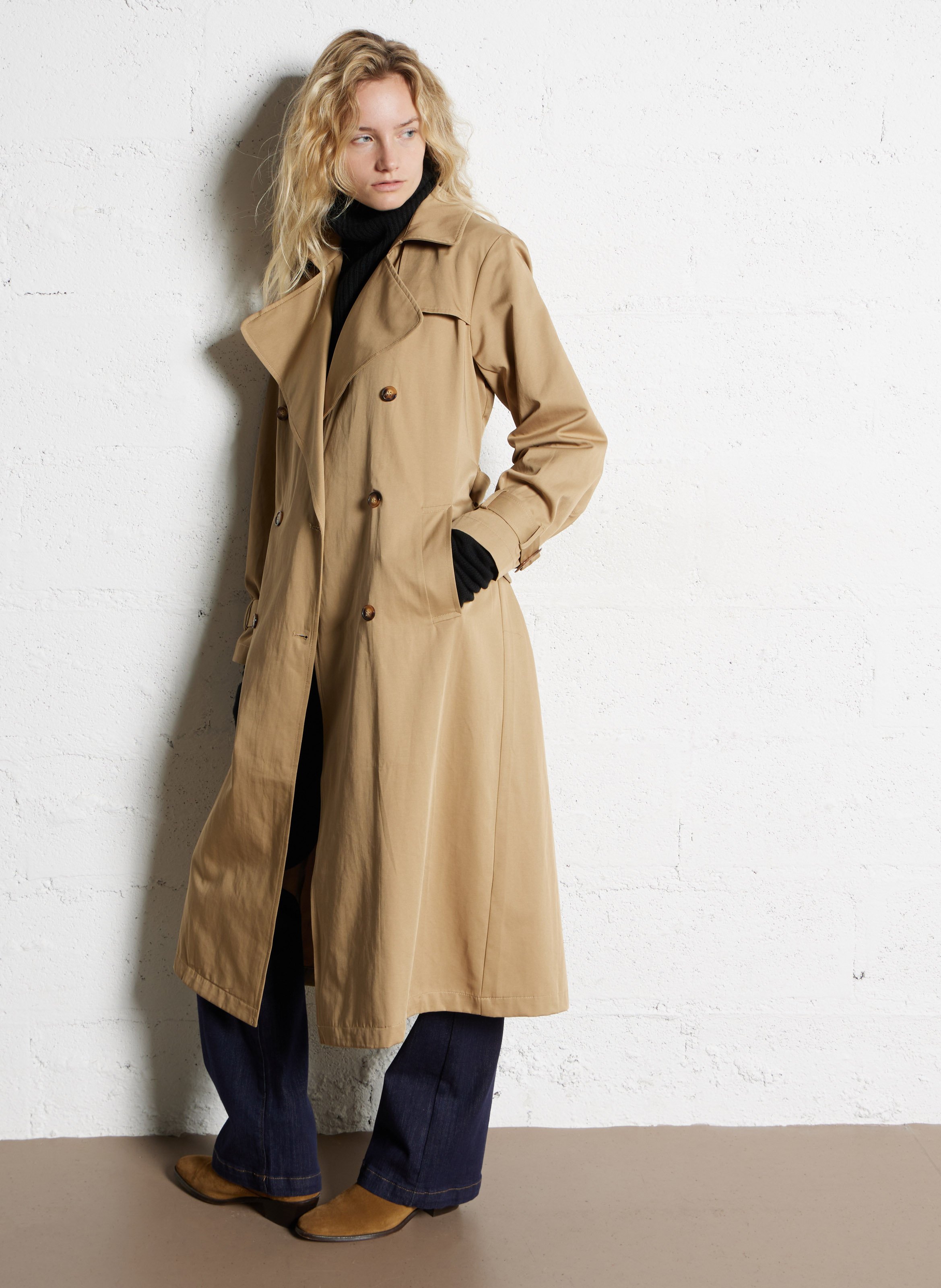 Trench-coat droit en coton mélangé LA PETITE ETOILE Beige