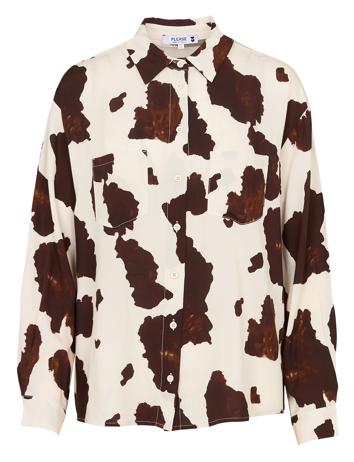 Flowy blouse with long sleeves cow print PLEASE Beige