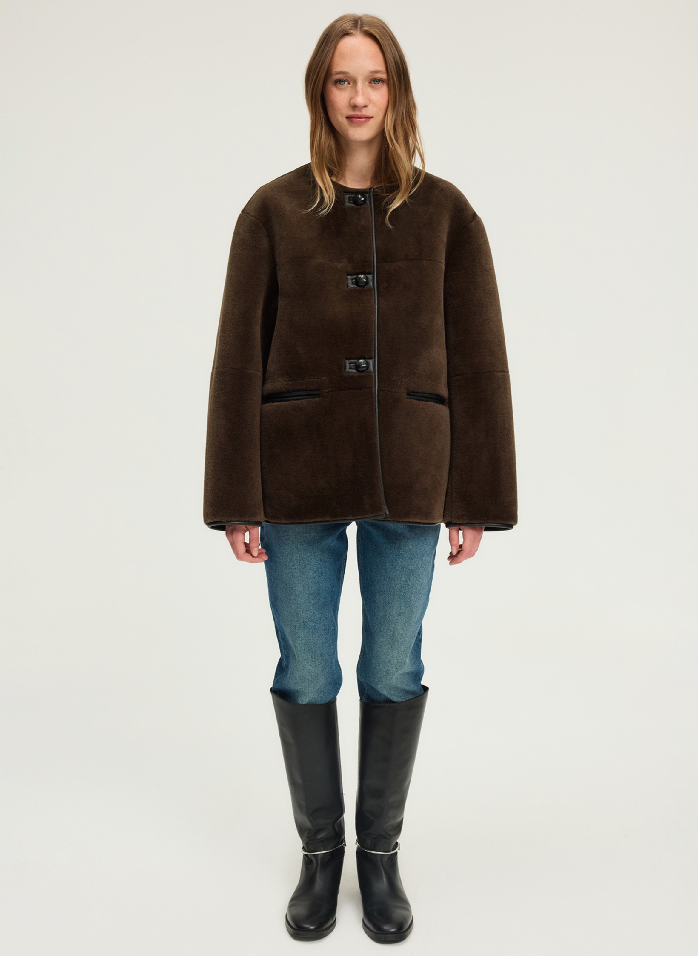 Oversized round neck jacket PABLO Khaki