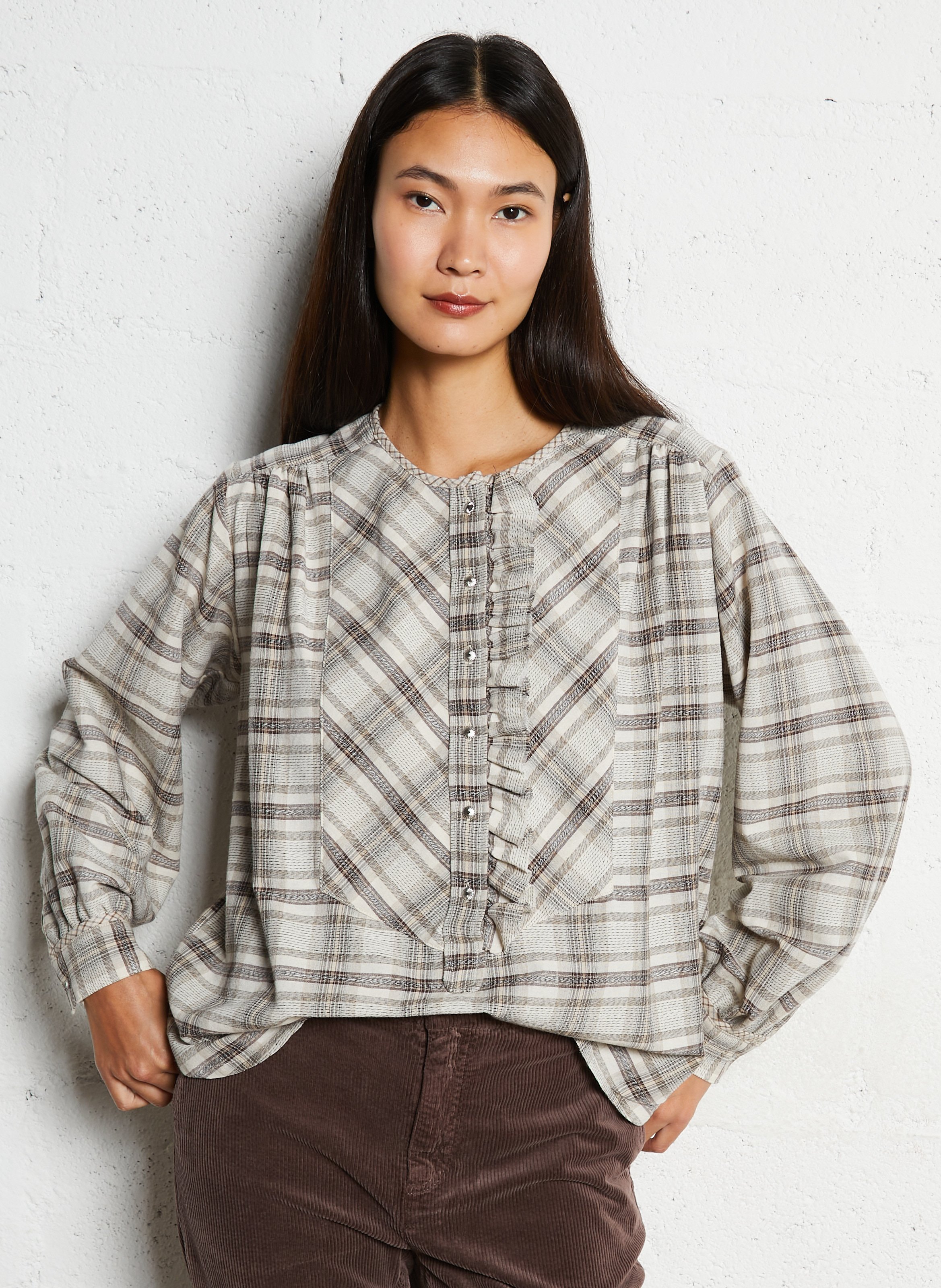 Oversized striped shirt with ruffles HOD PARIS Beige